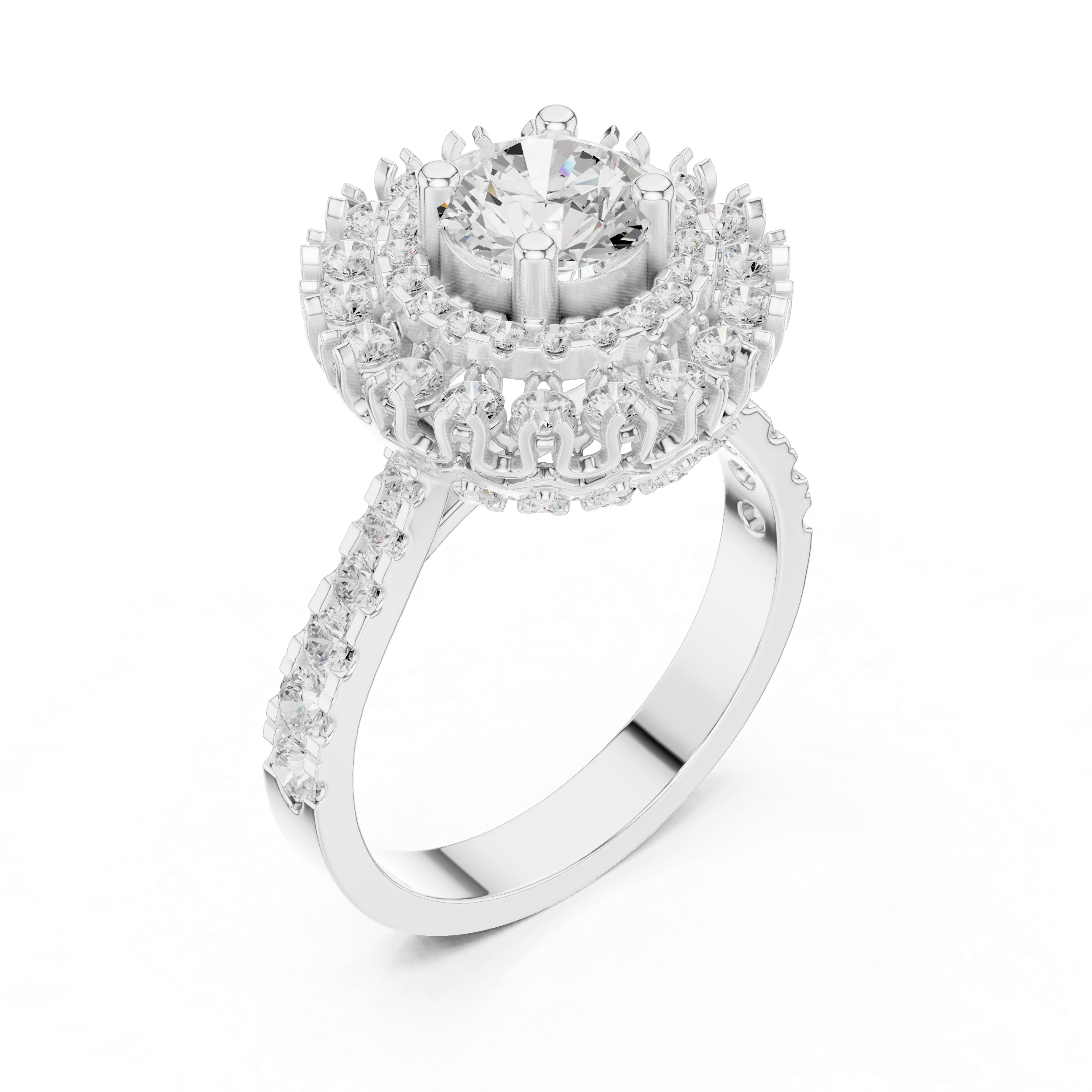 Round Diamond Double Halo Engagement Ring