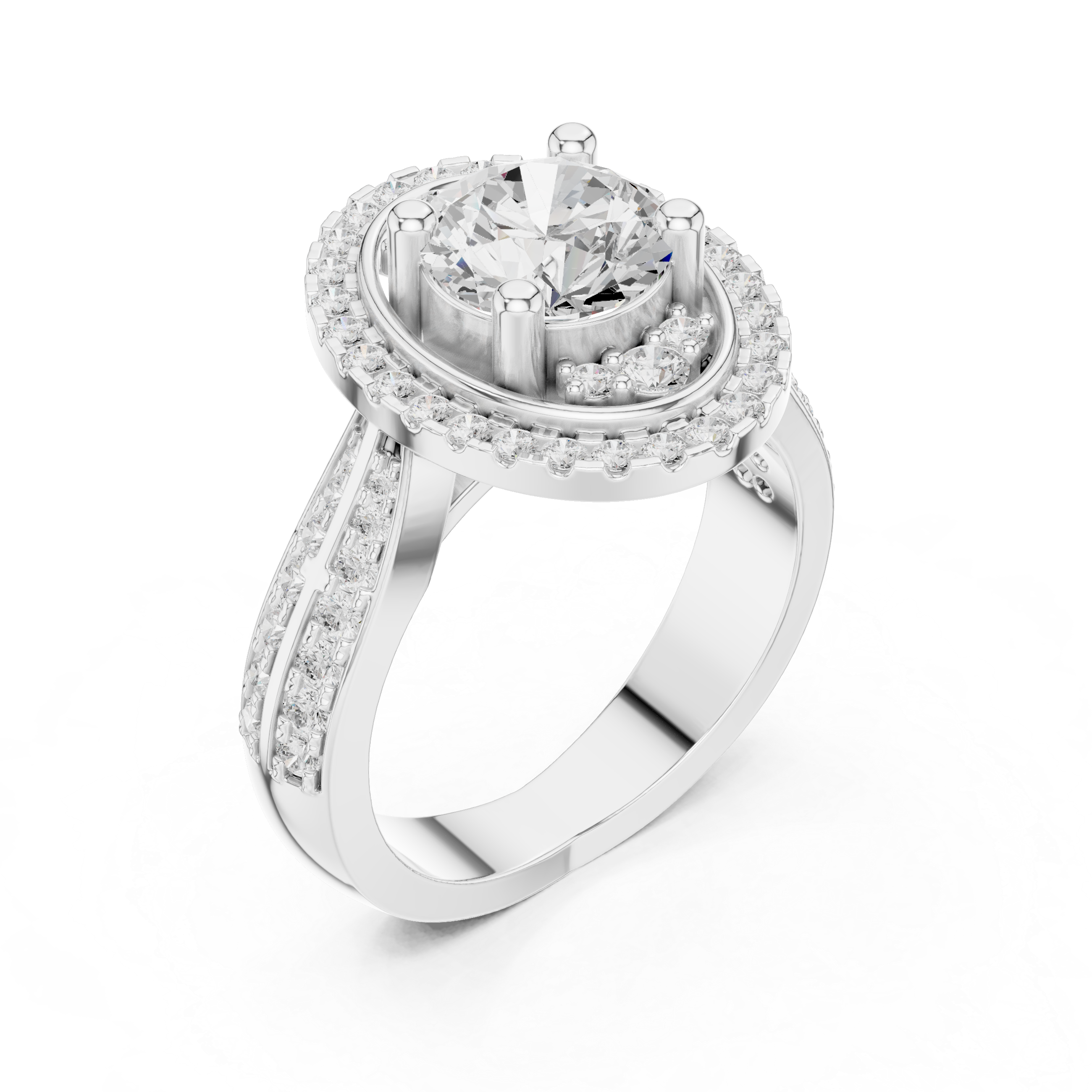 Round Diamond Double Halo Engagement Ring