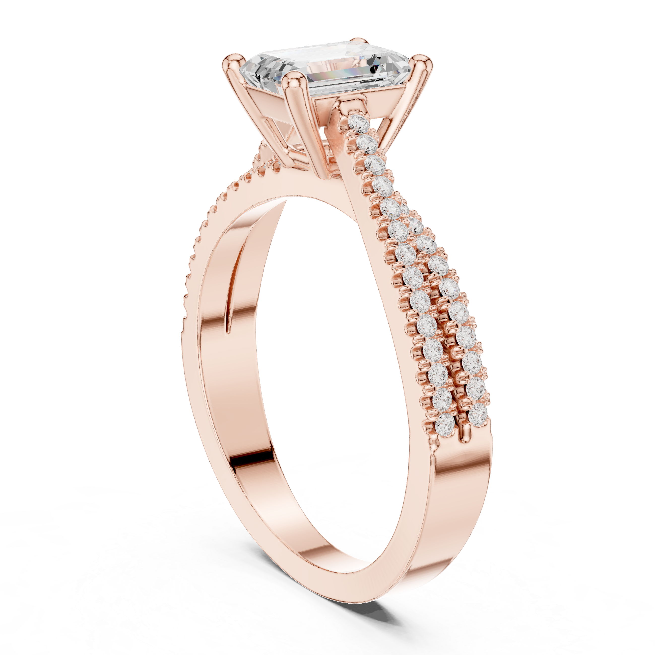 Emerald Cut Split Shank Diamond Engagement Ring