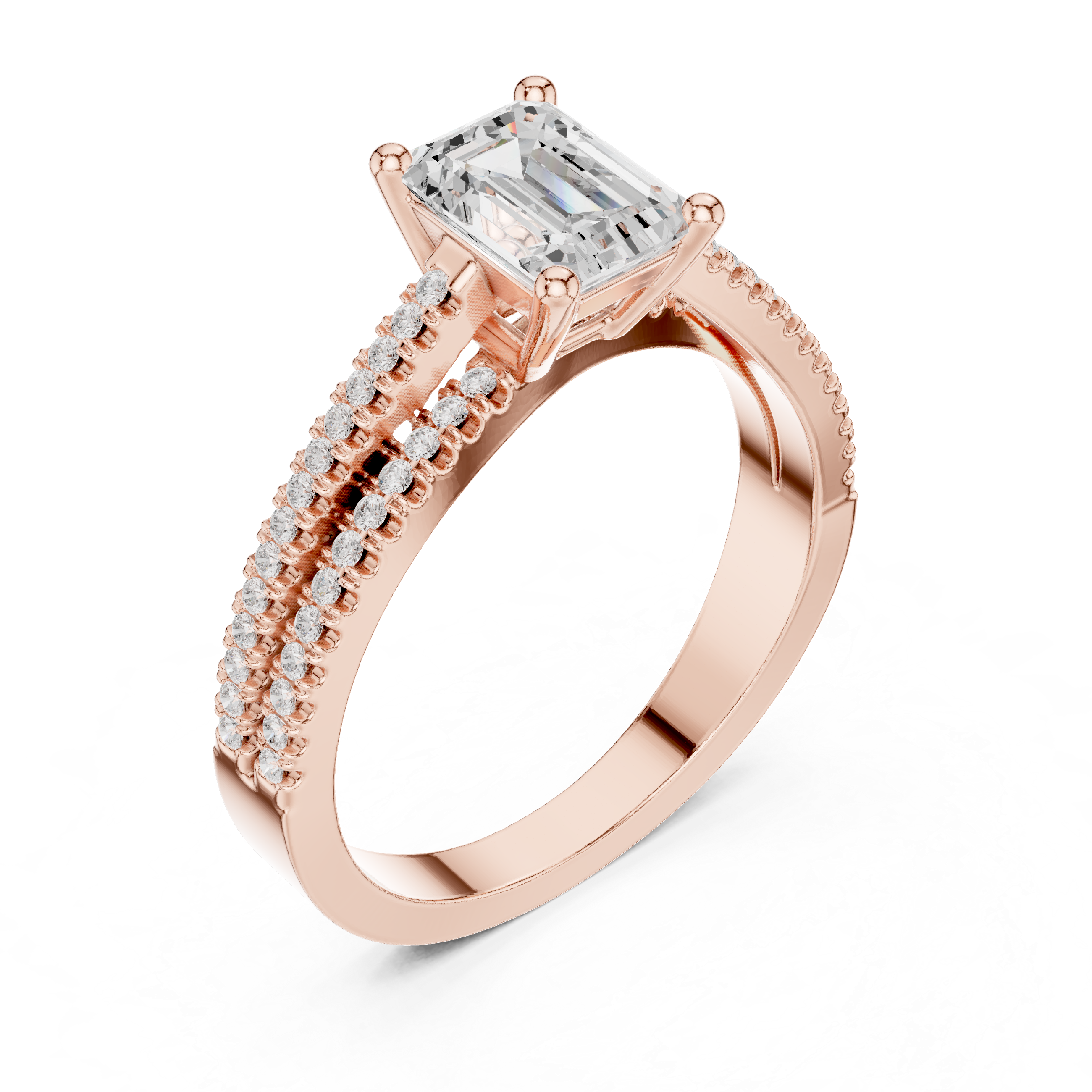 Emerald Cut Split Shank Diamond Engagement Ring