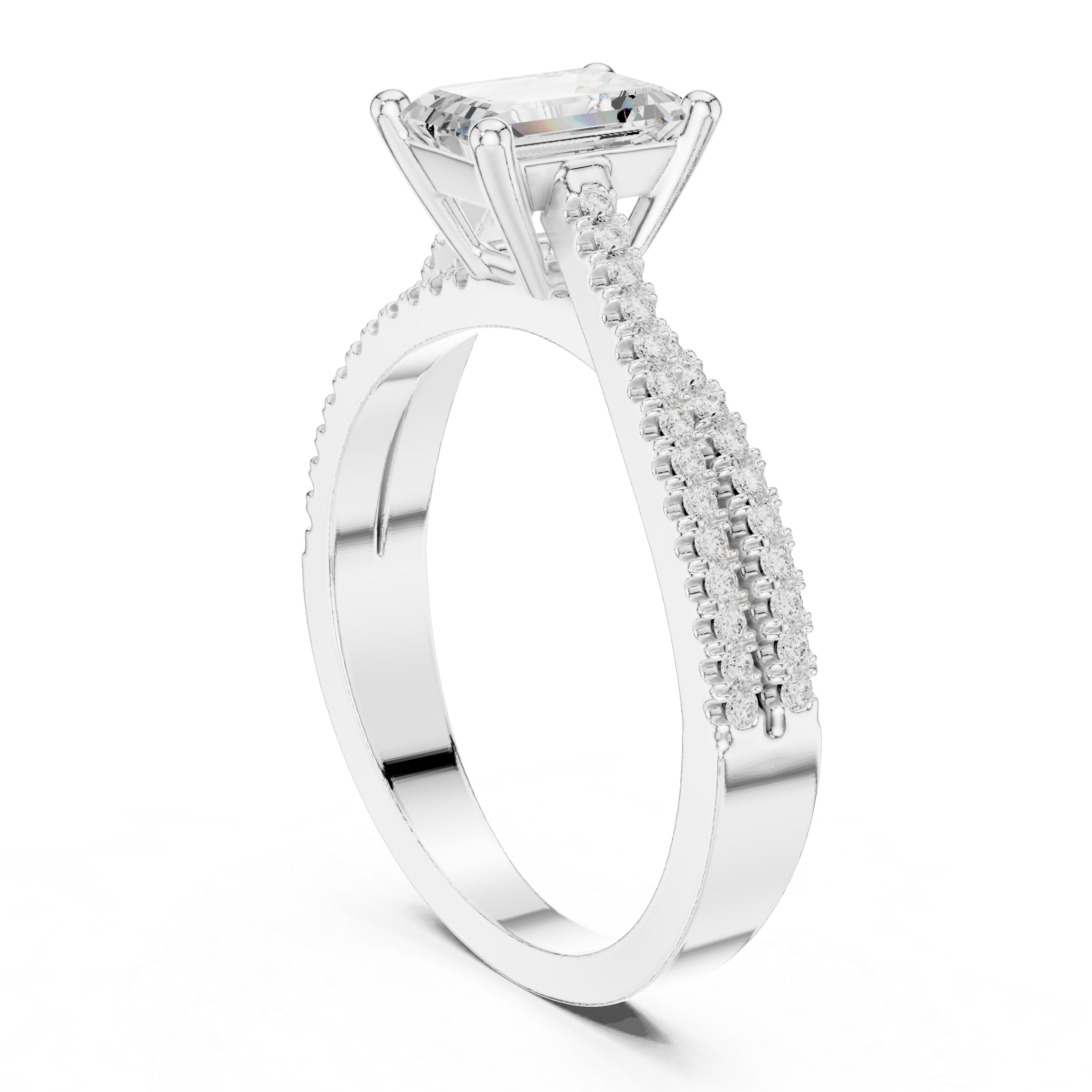 Emerald Cut Split Shank Diamond Engagement Ring