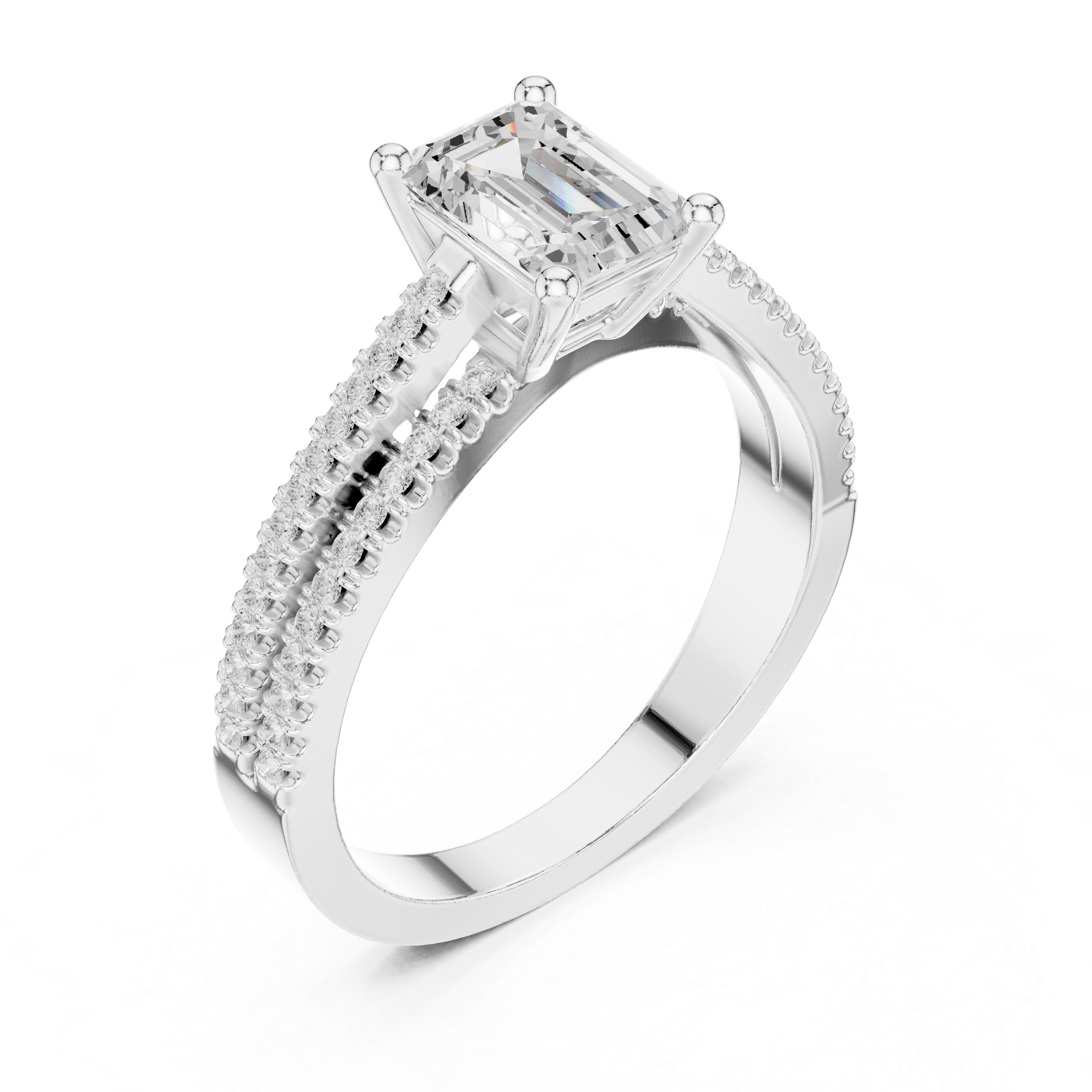 Emerald Cut Split Shank Diamond Engagement Ring