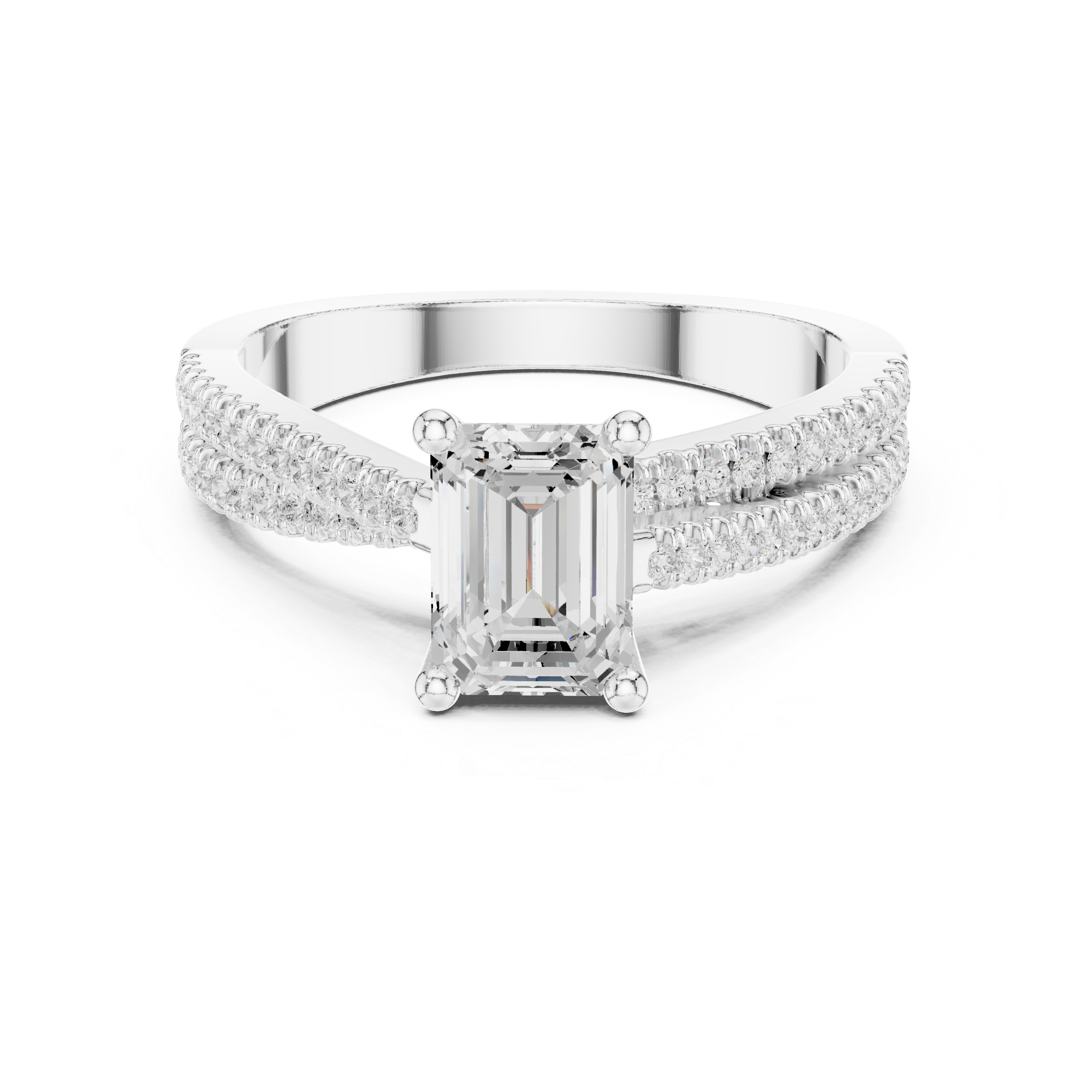 Emerald Cut Split Shank Diamond Engagement Ring