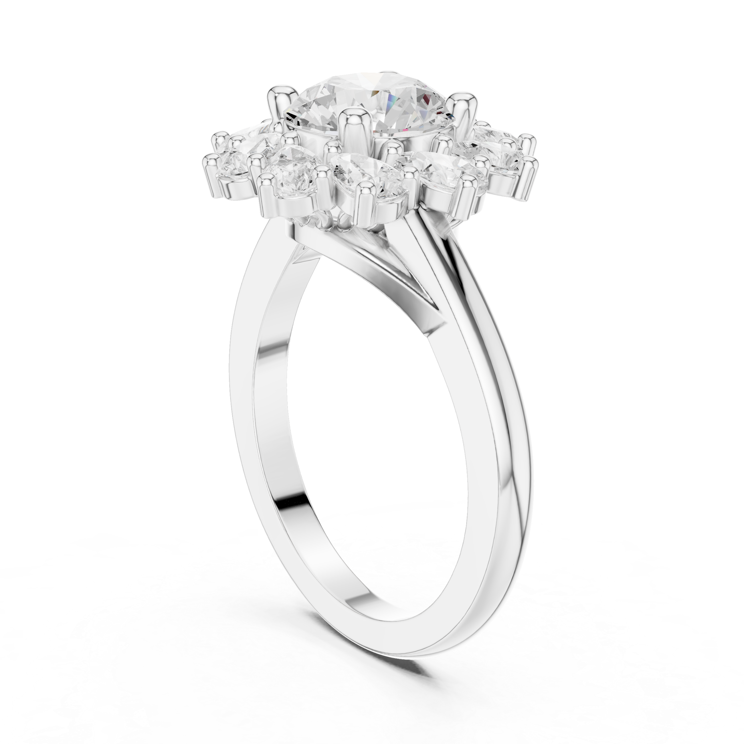 Floral Pear Diamond Halo Engagement Ring