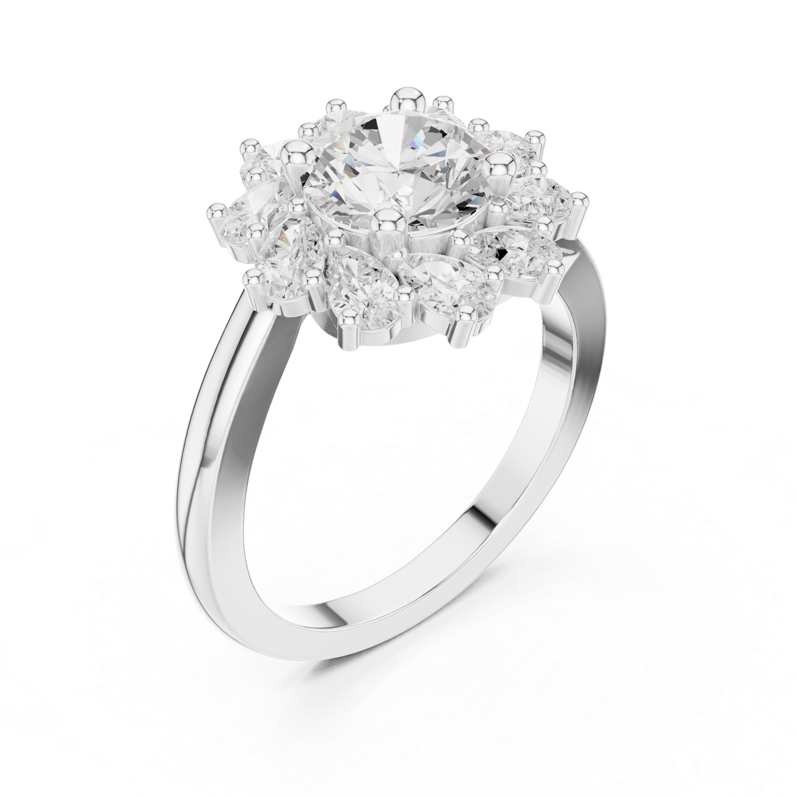 Floral Pear Diamond Halo Engagement Ring