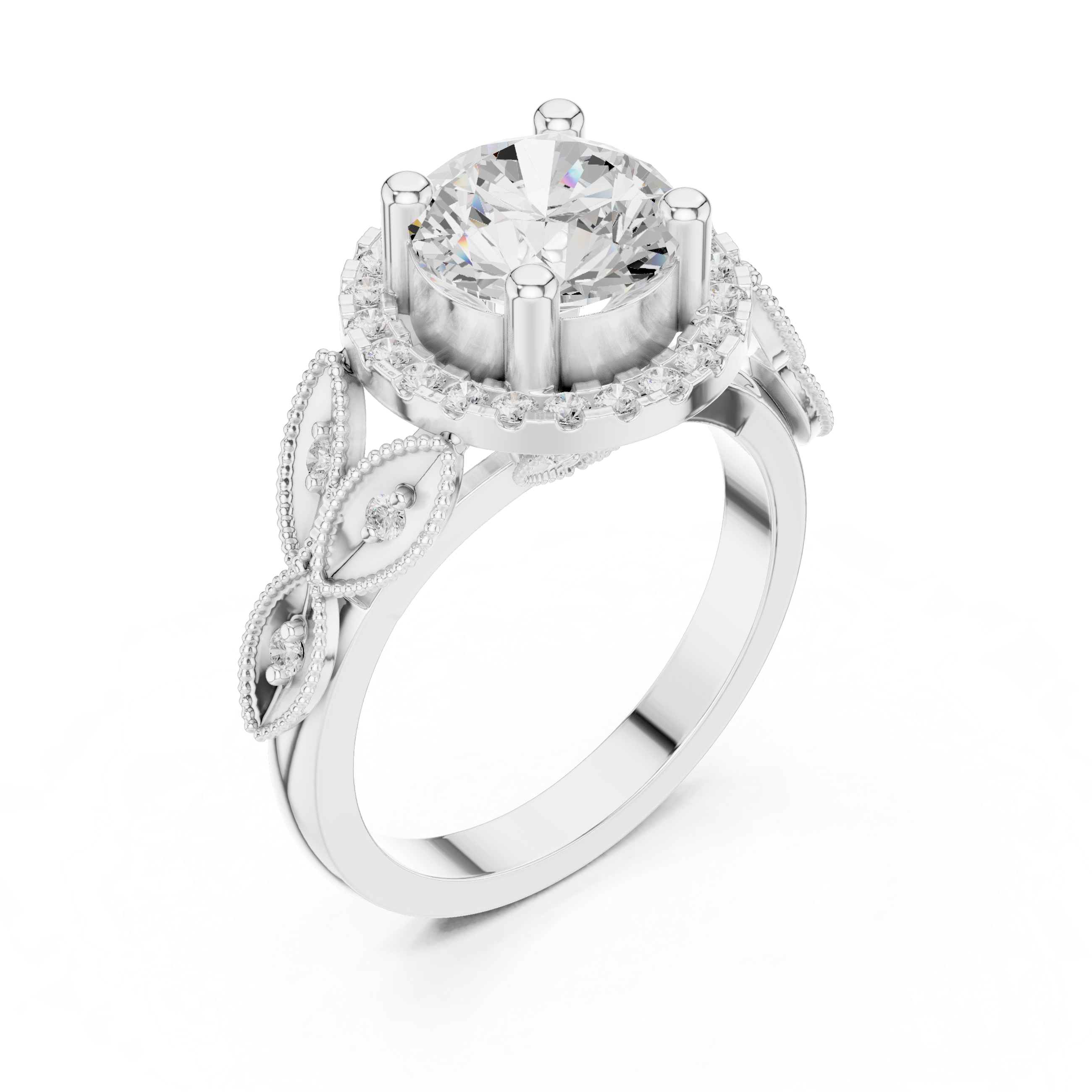 Vintage Round Halo Diamond Engagement Ring