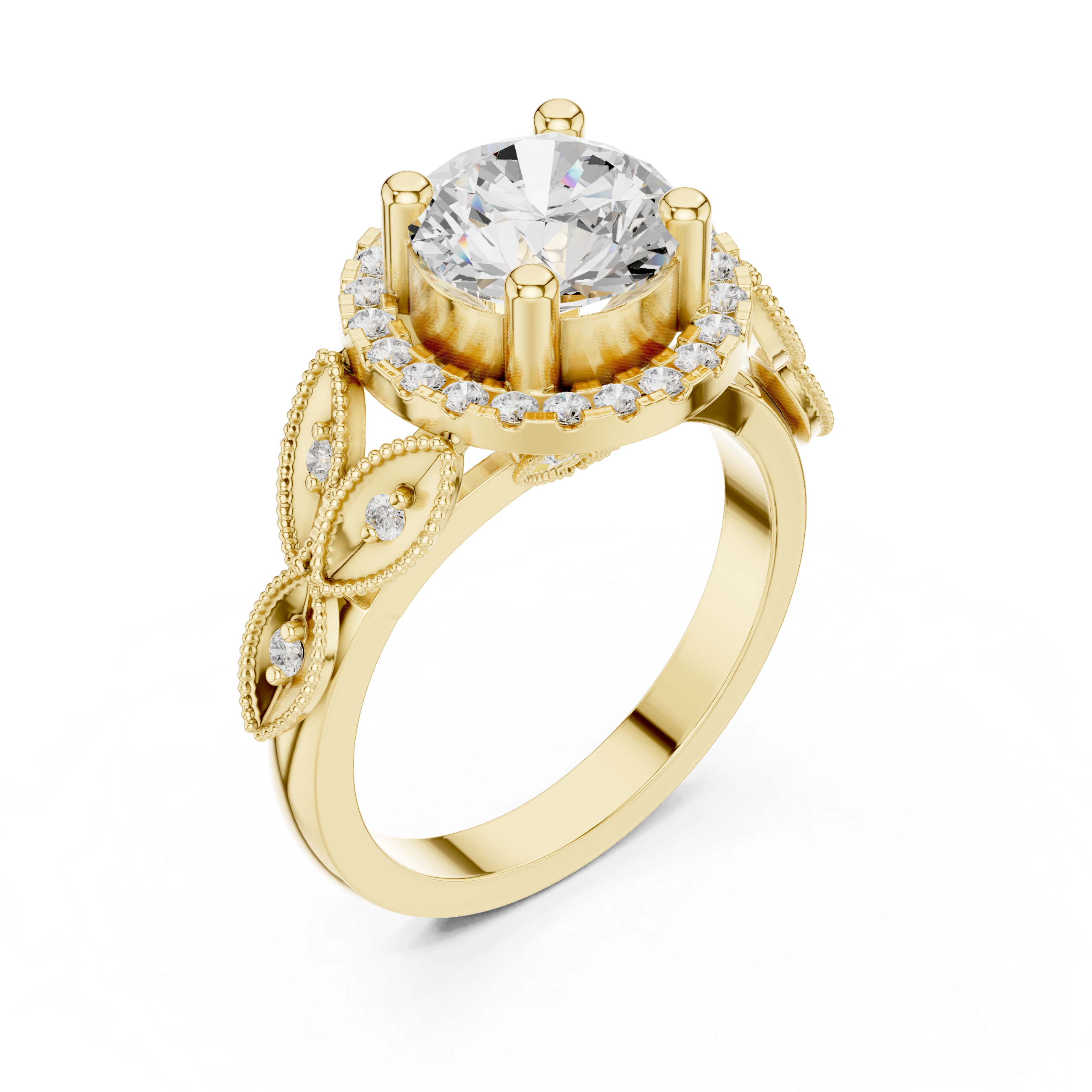 Vintage Round Halo Diamond Engagement Ring