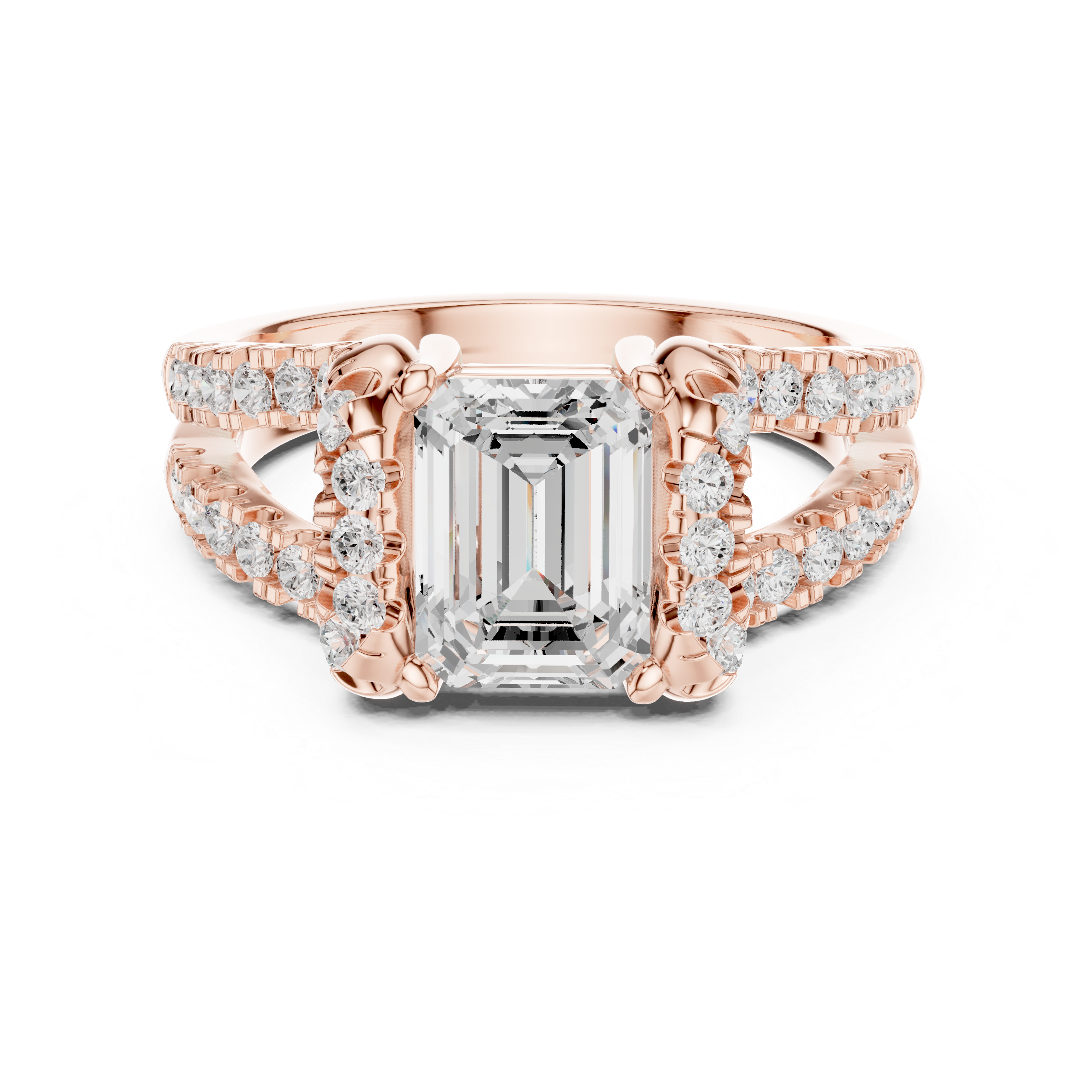 Emerald Cut Diamond Split Shank Engagement Ring