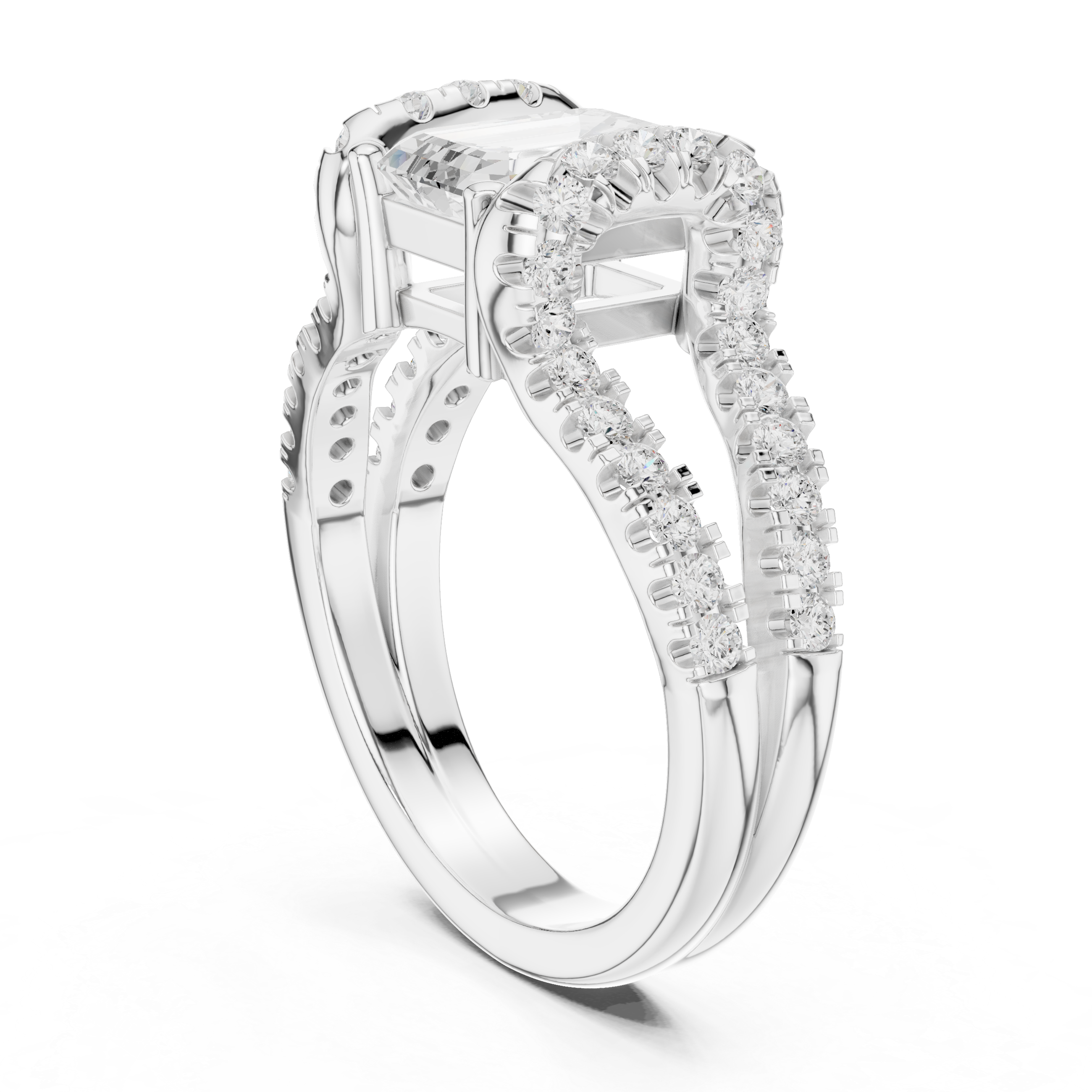 Emerald Cut Diamond Split Shank Engagement Ring