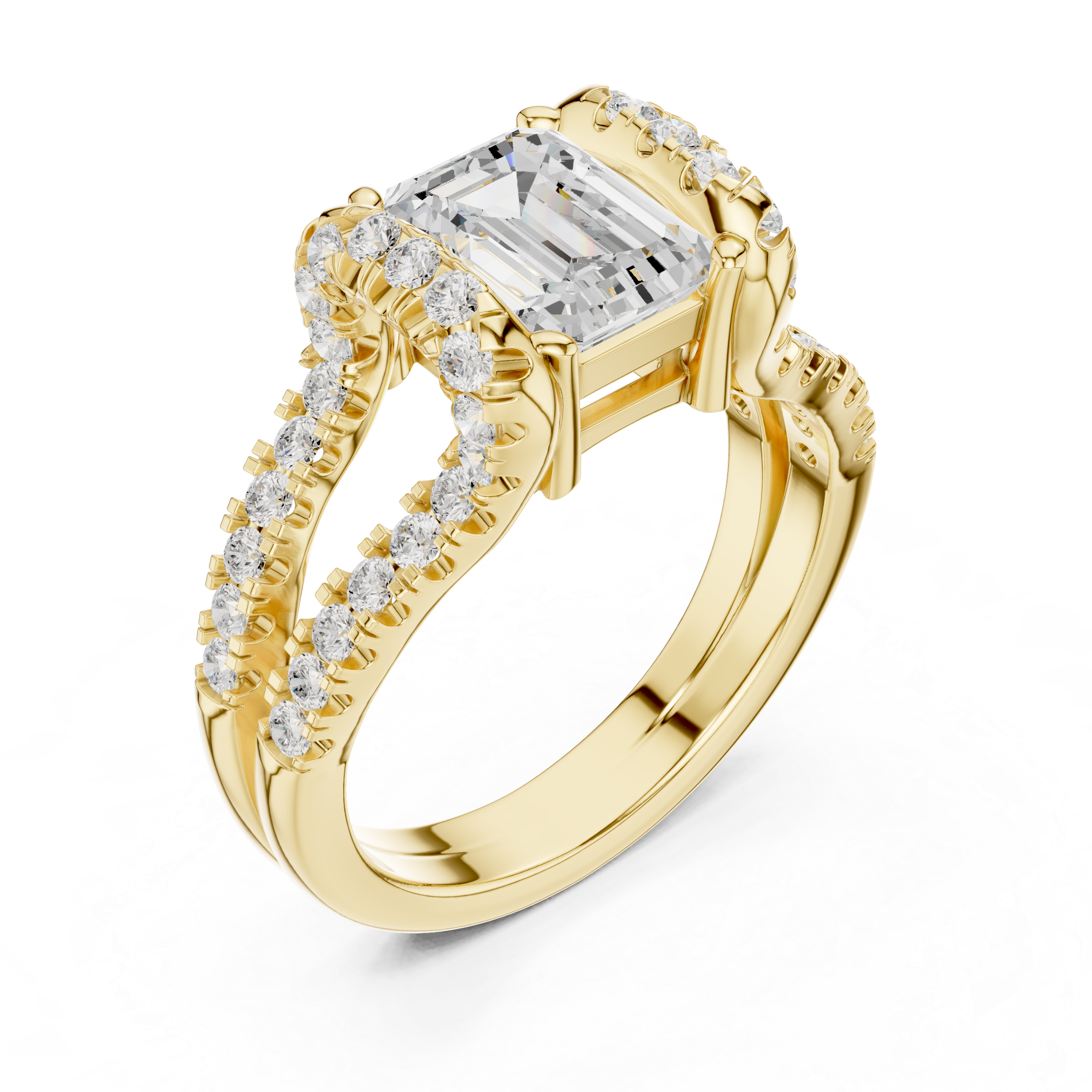 Emerald Cut Diamond Split Shank Engagement Ring