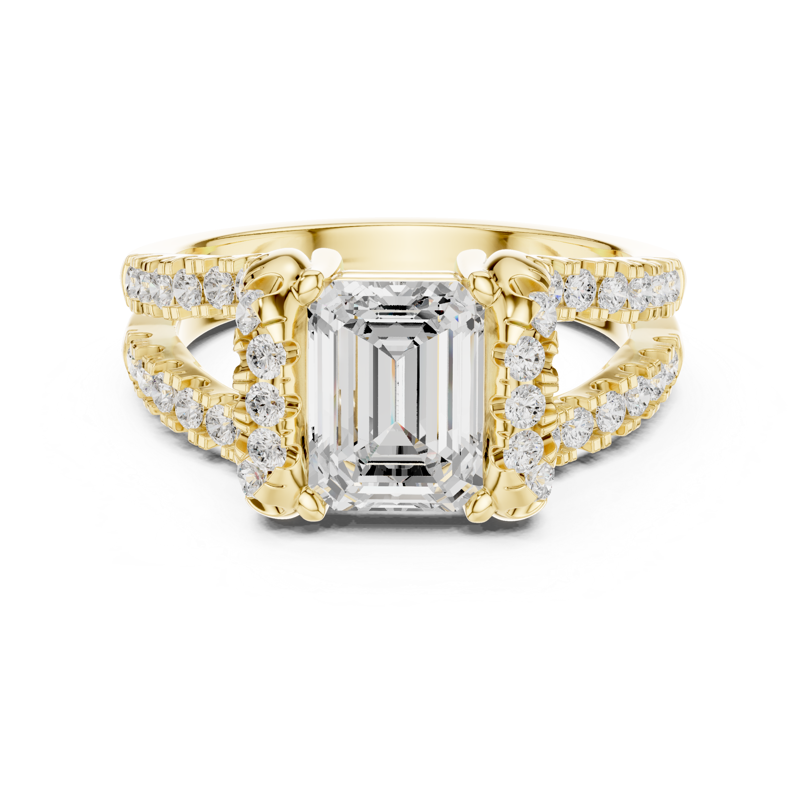 Emerald Cut Diamond Split Shank Engagement Ring
