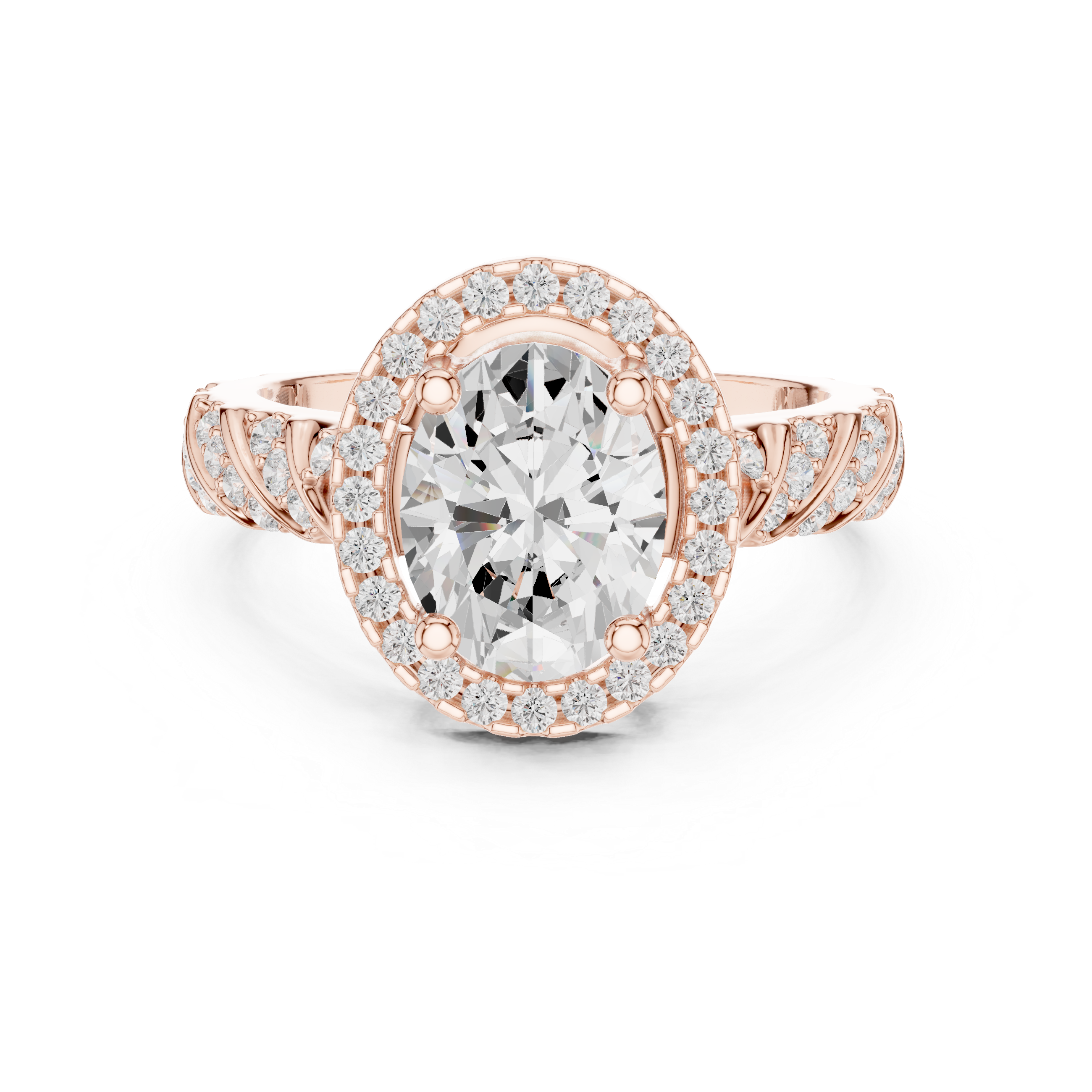 Vintage Oval Halo Diamond Engagement Ring with Twisted Pavé Band