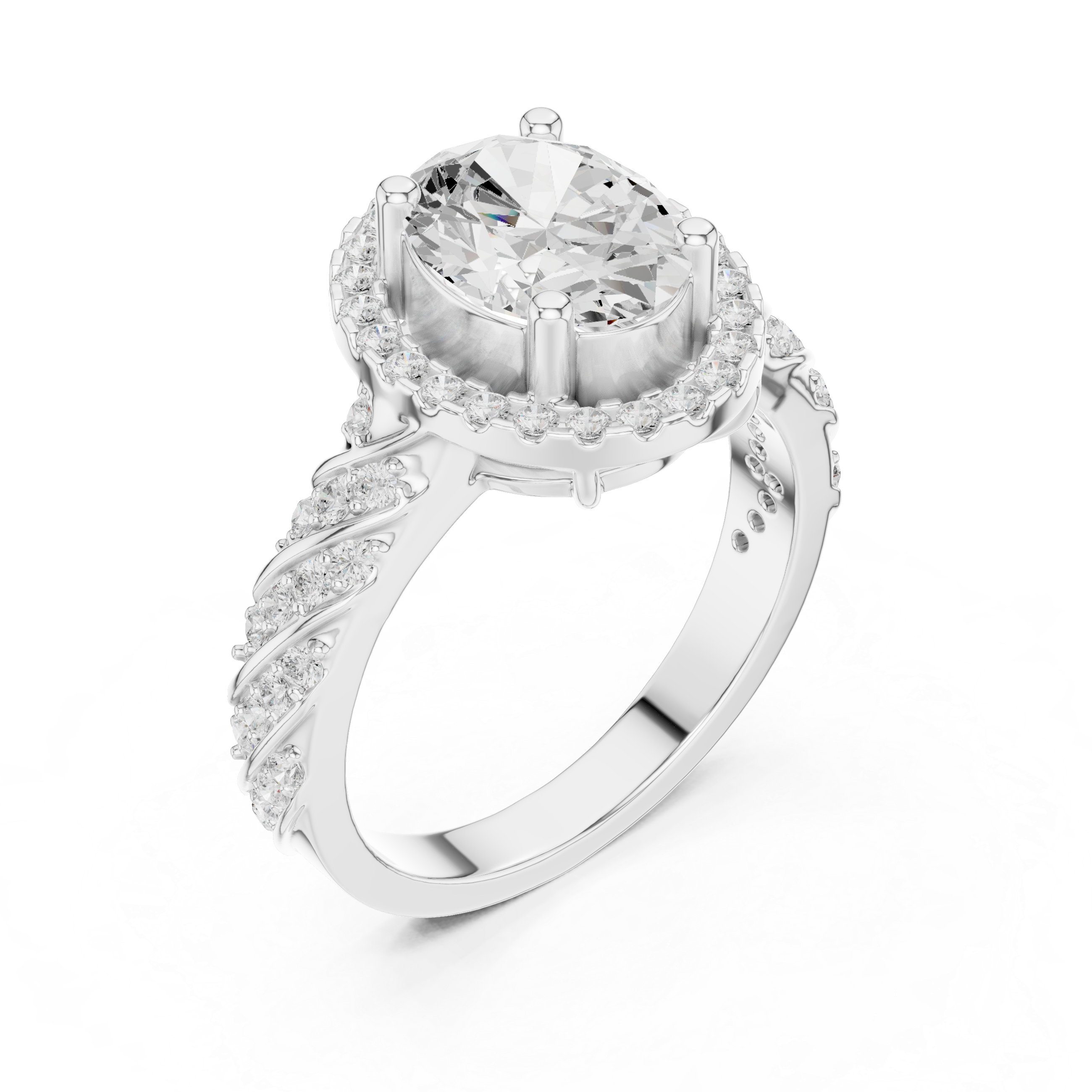 Vintage Oval Halo Diamond Engagement Ring with Twisted Pavé Band