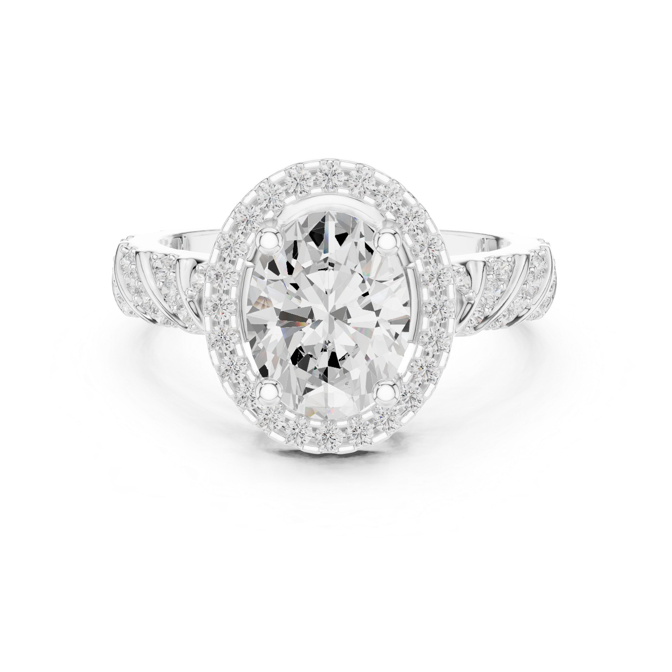 Vintage Oval Halo Diamond Engagement Ring with Twisted Pavé Band