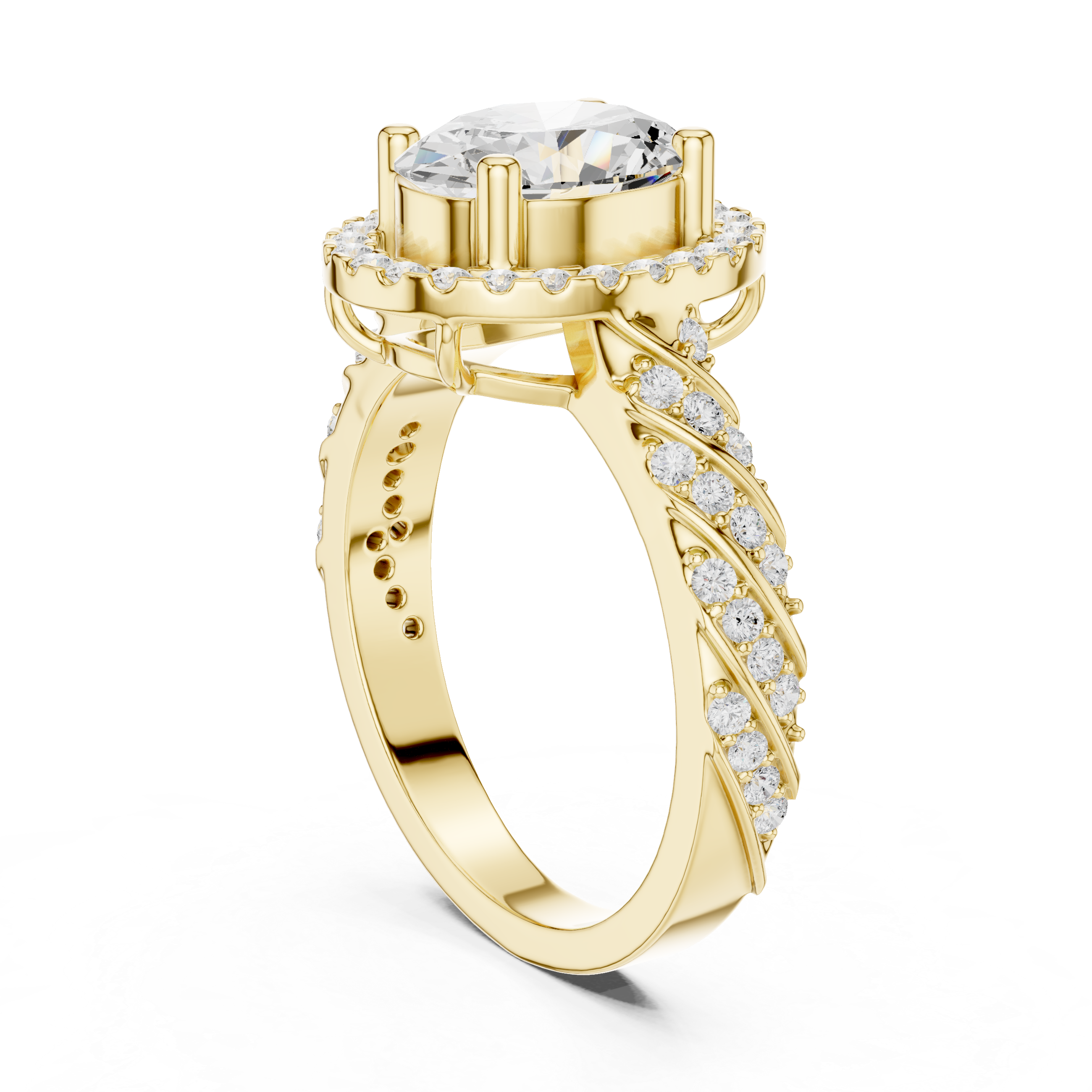 Vintage Oval Halo Diamond Engagement Ring with Twisted Pavé Band