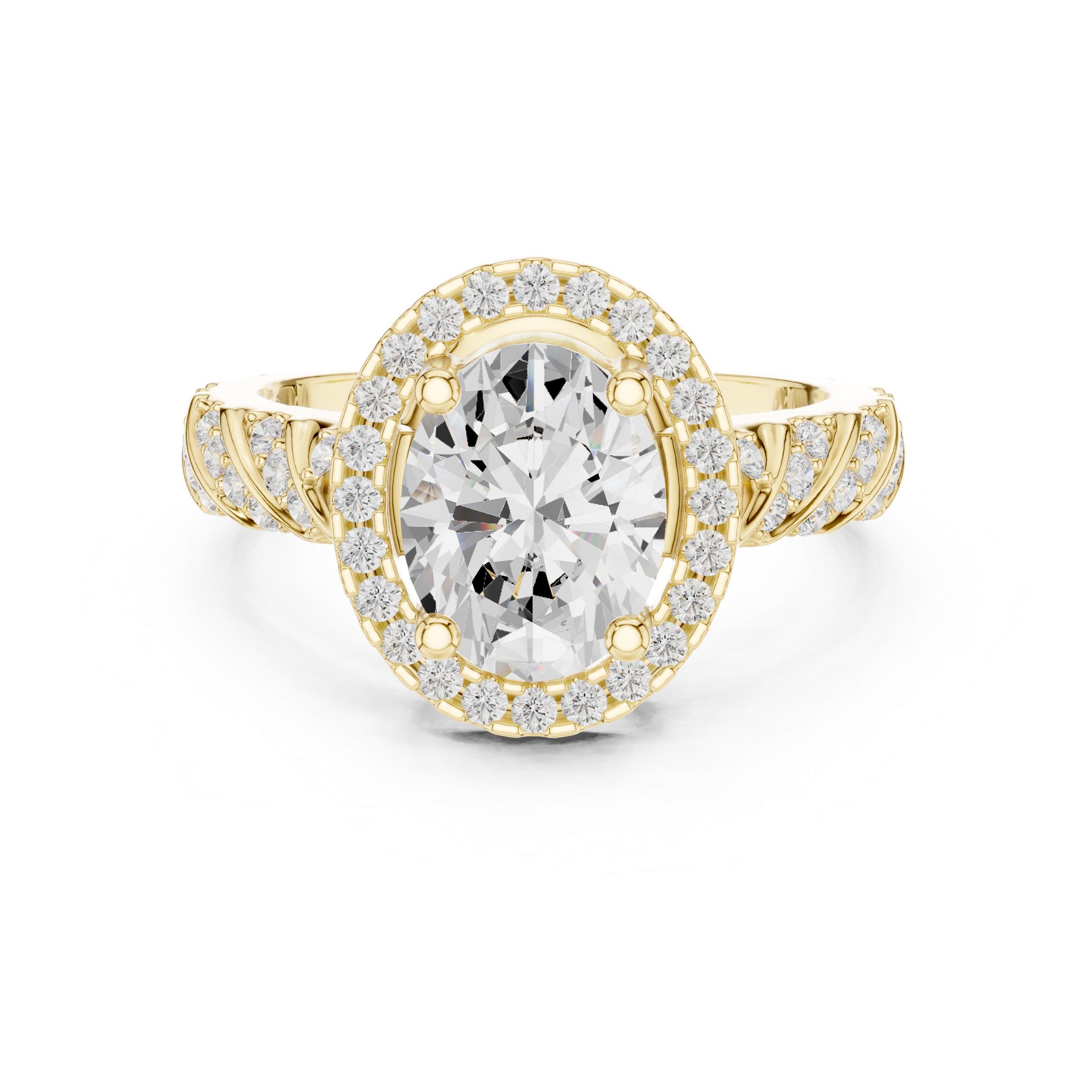 Vintage Oval Halo Diamond Engagement Ring with Twisted Pavé Band