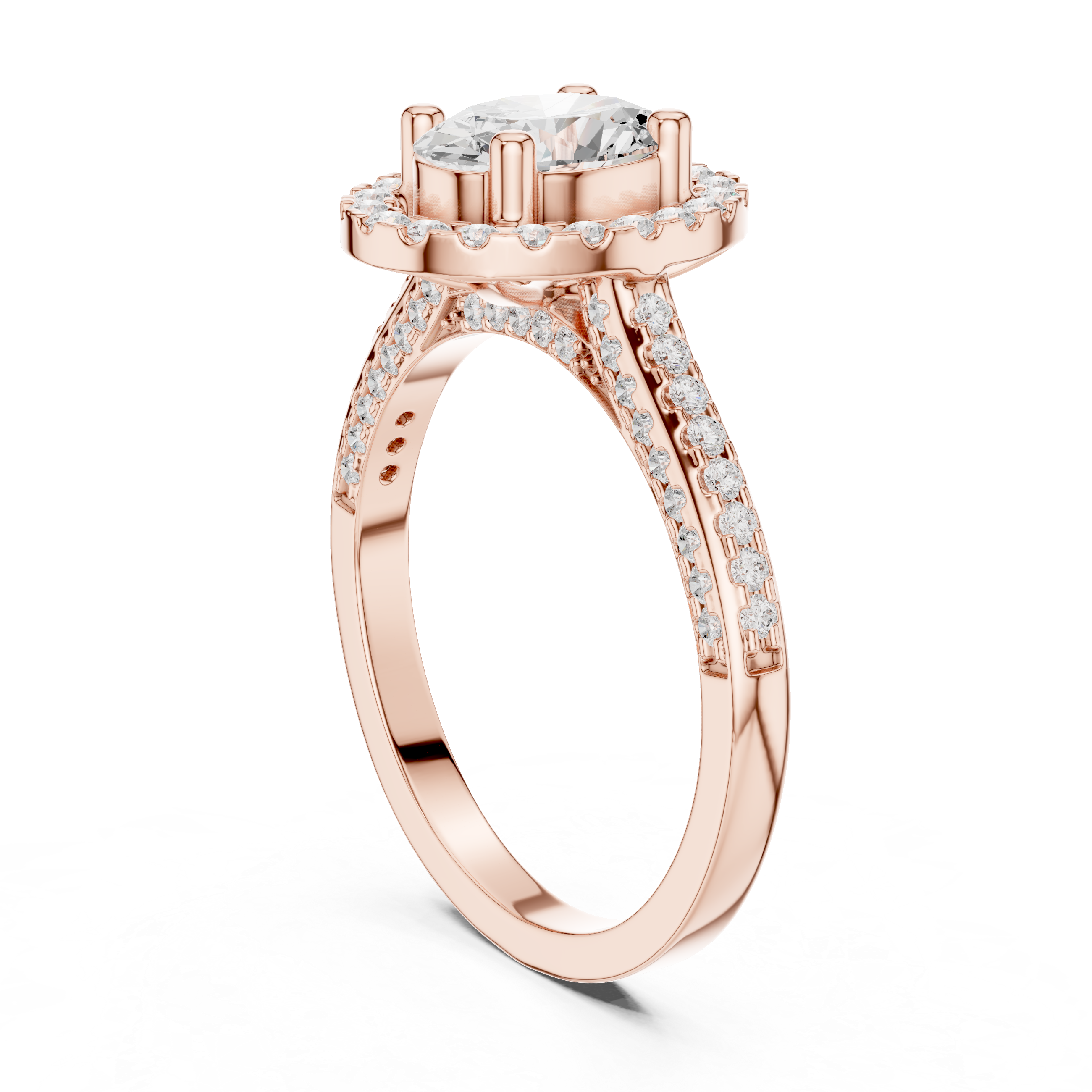 Oval Halo Diamond Engagement Ring with Pavé Band