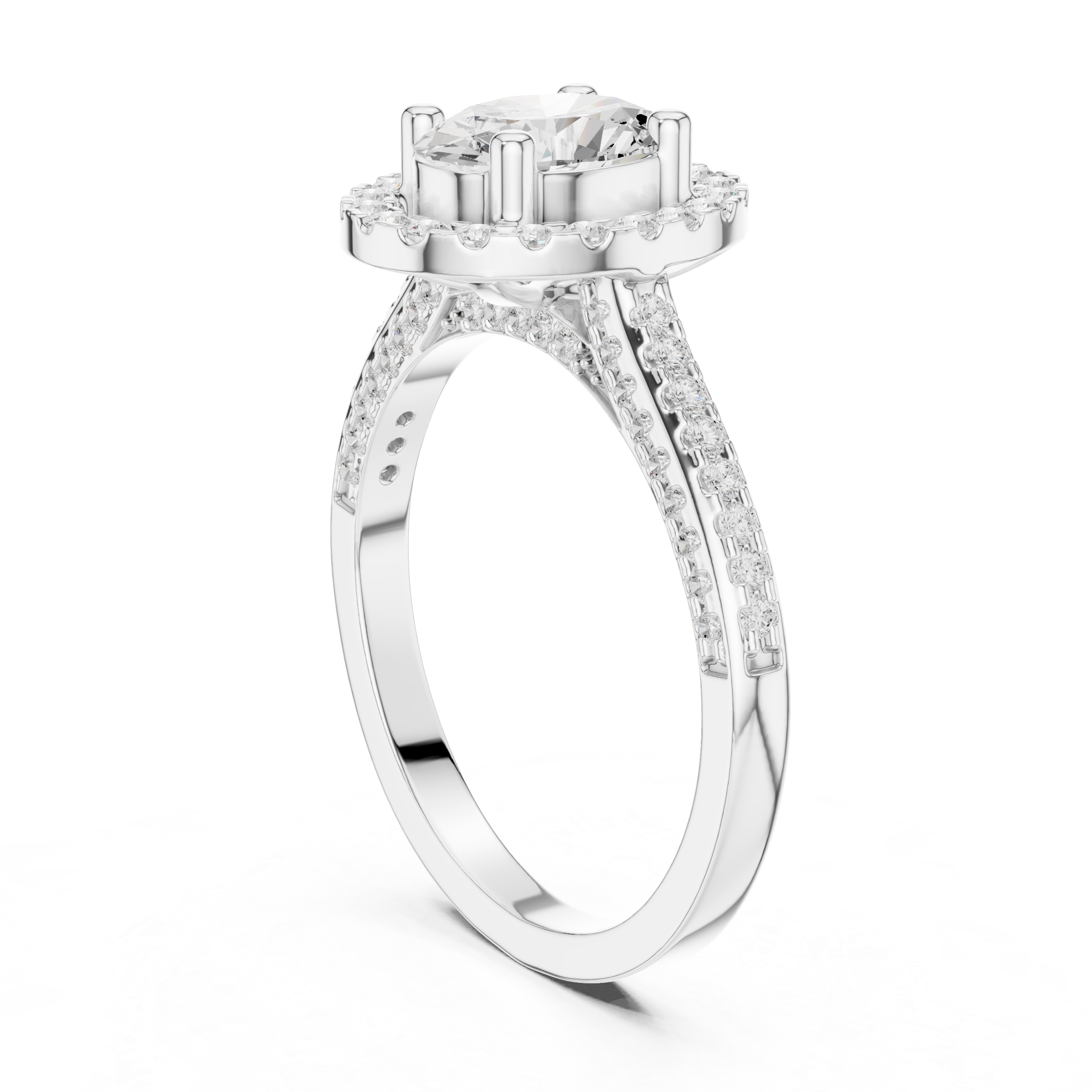 Oval Halo Diamond Engagement Ring with Pavé Band