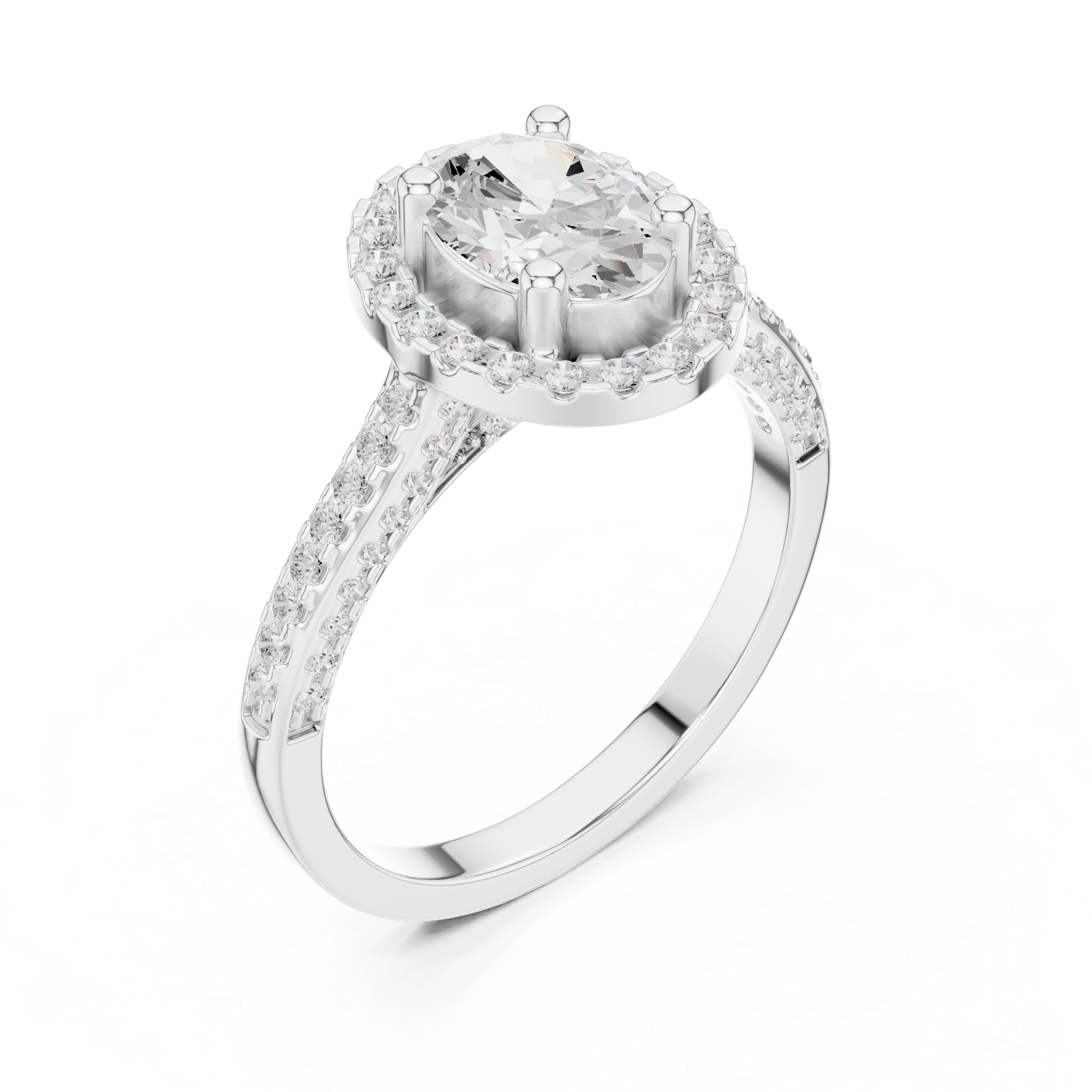 Oval Halo Diamond Engagement Ring with Pavé Band