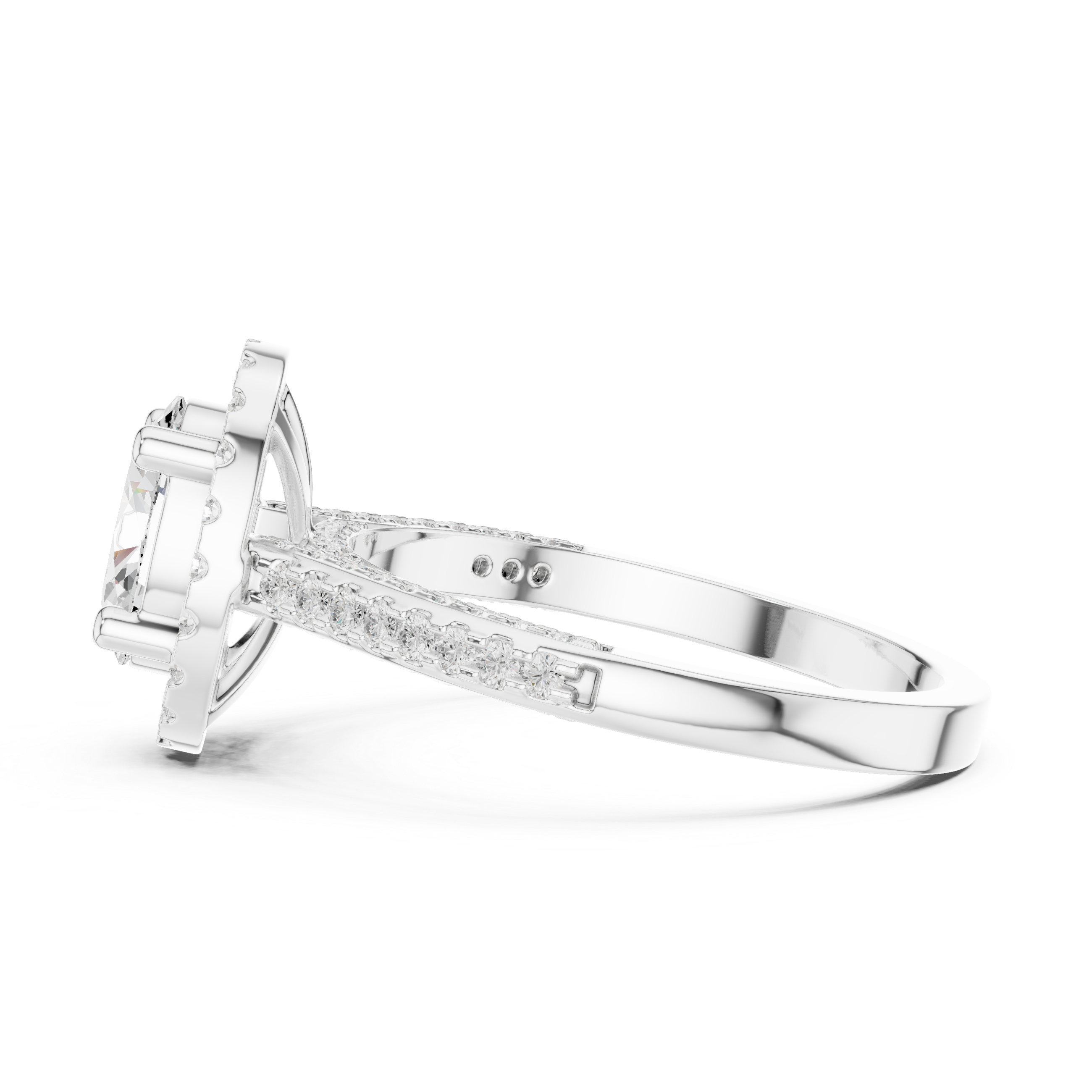 Oval Halo Diamond Engagement Ring with Pavé Band