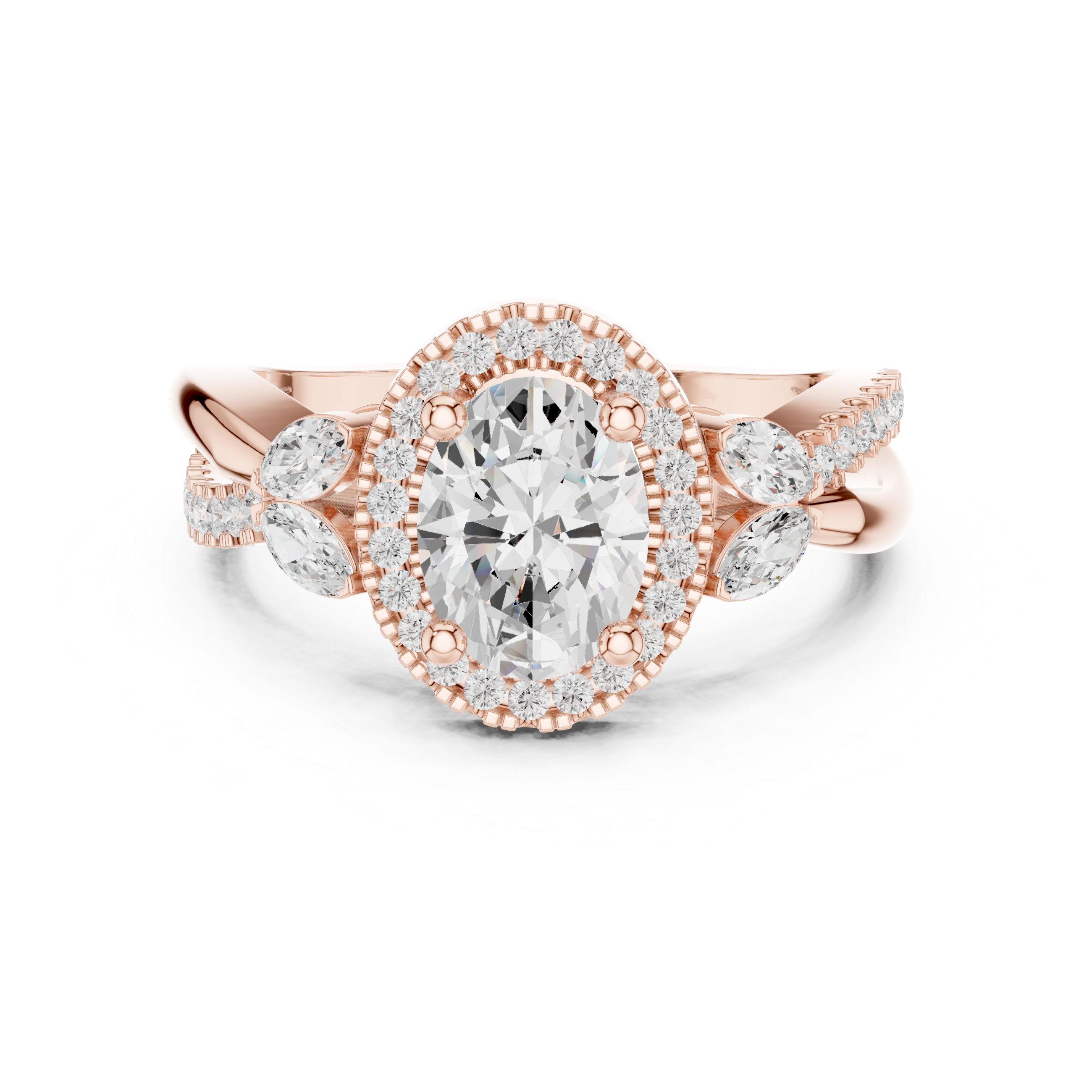 Oval Halo Diamond Engagement Ring with Marquise Accents