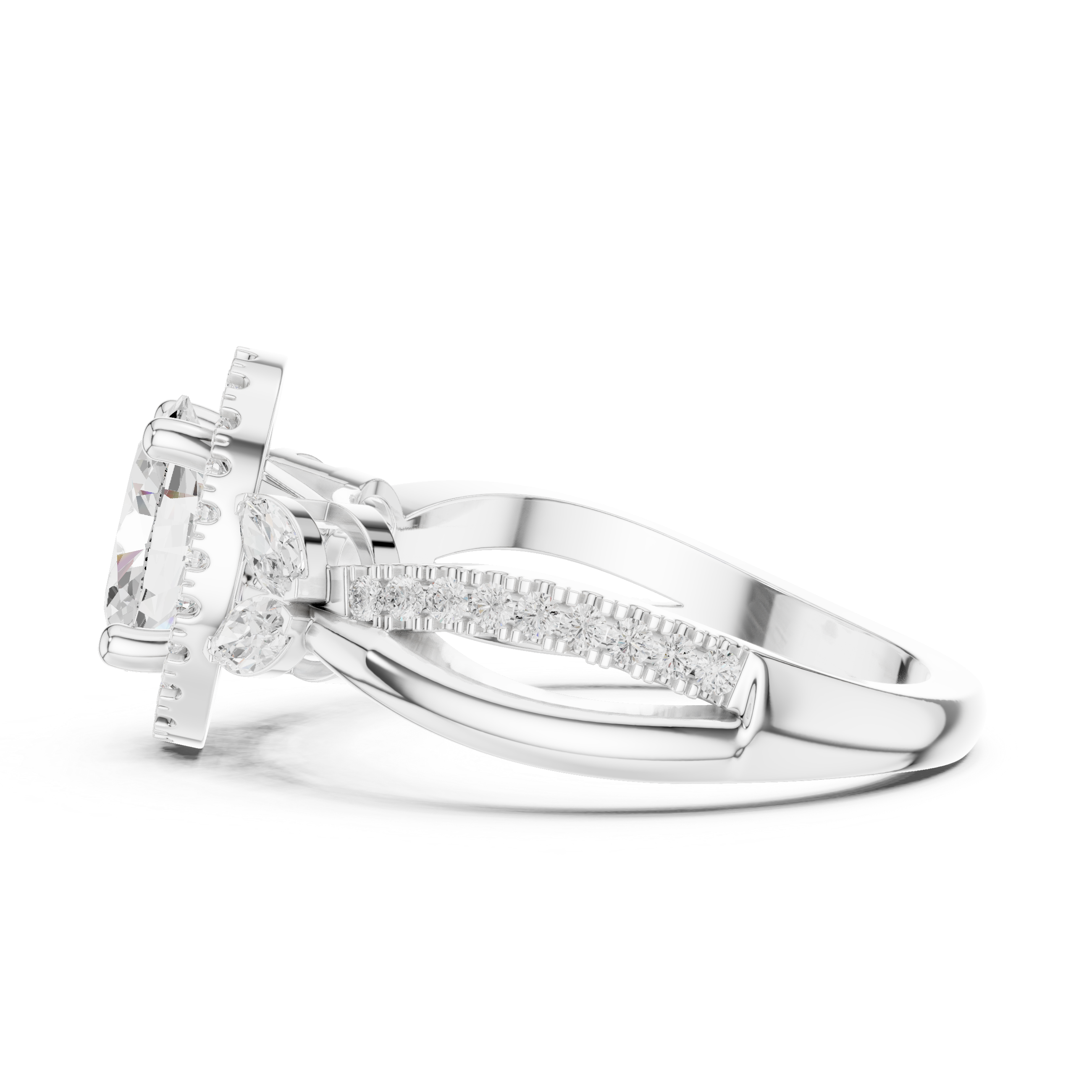 Oval Halo Diamond Engagement Ring with Marquise Accents