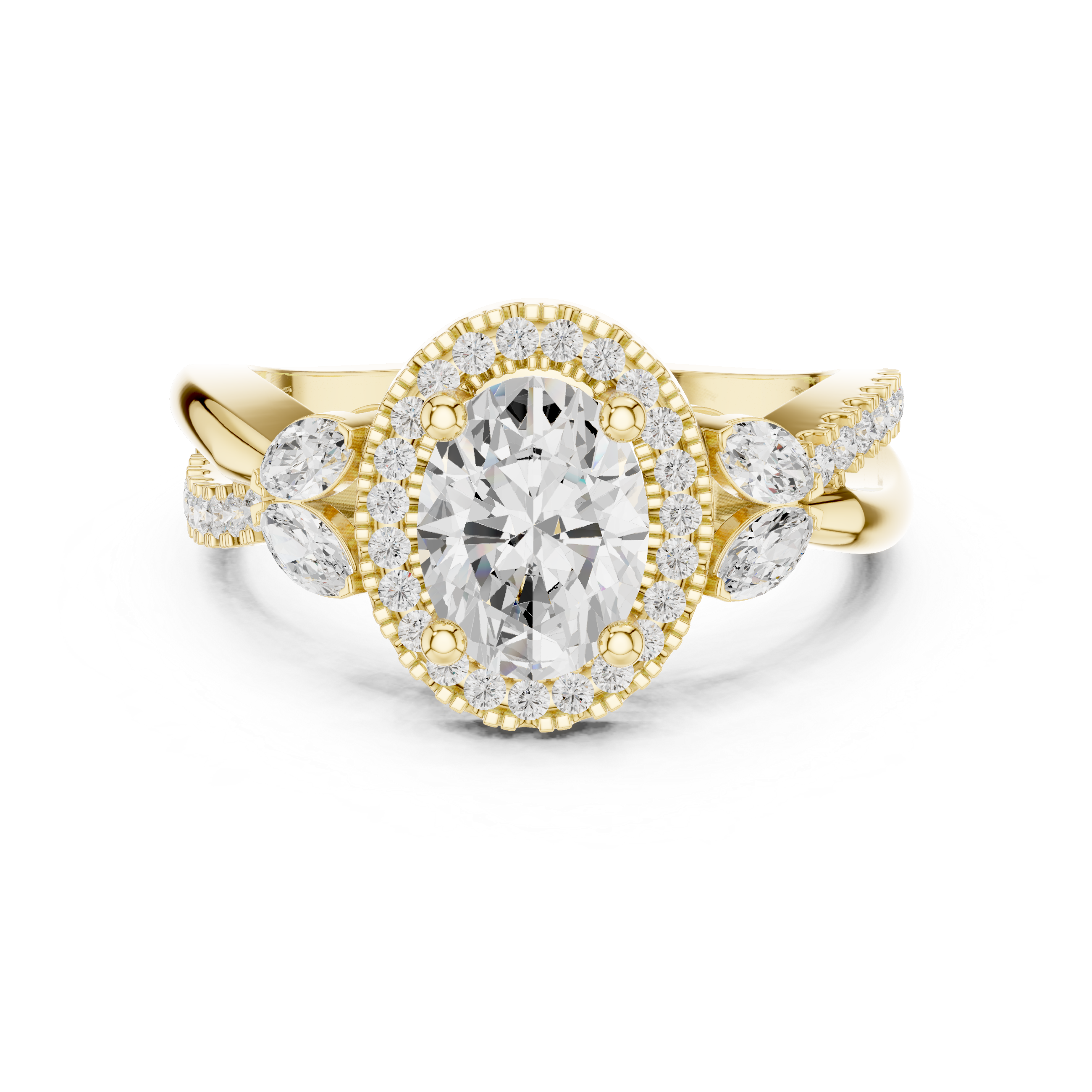 Oval Halo Diamond Engagement Ring with Marquise Accents