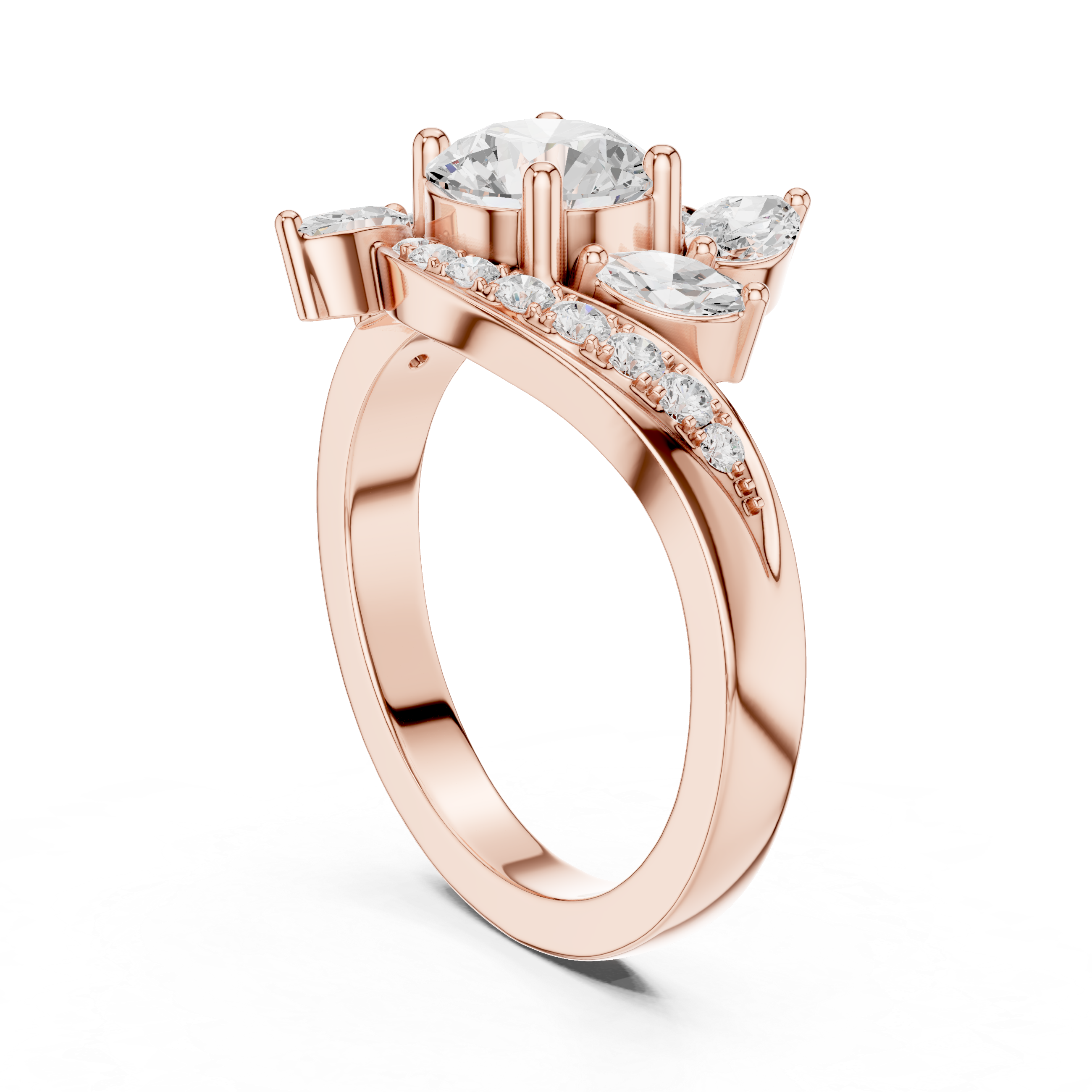 Round Diamond & Marquise Bypass Engagement Ring