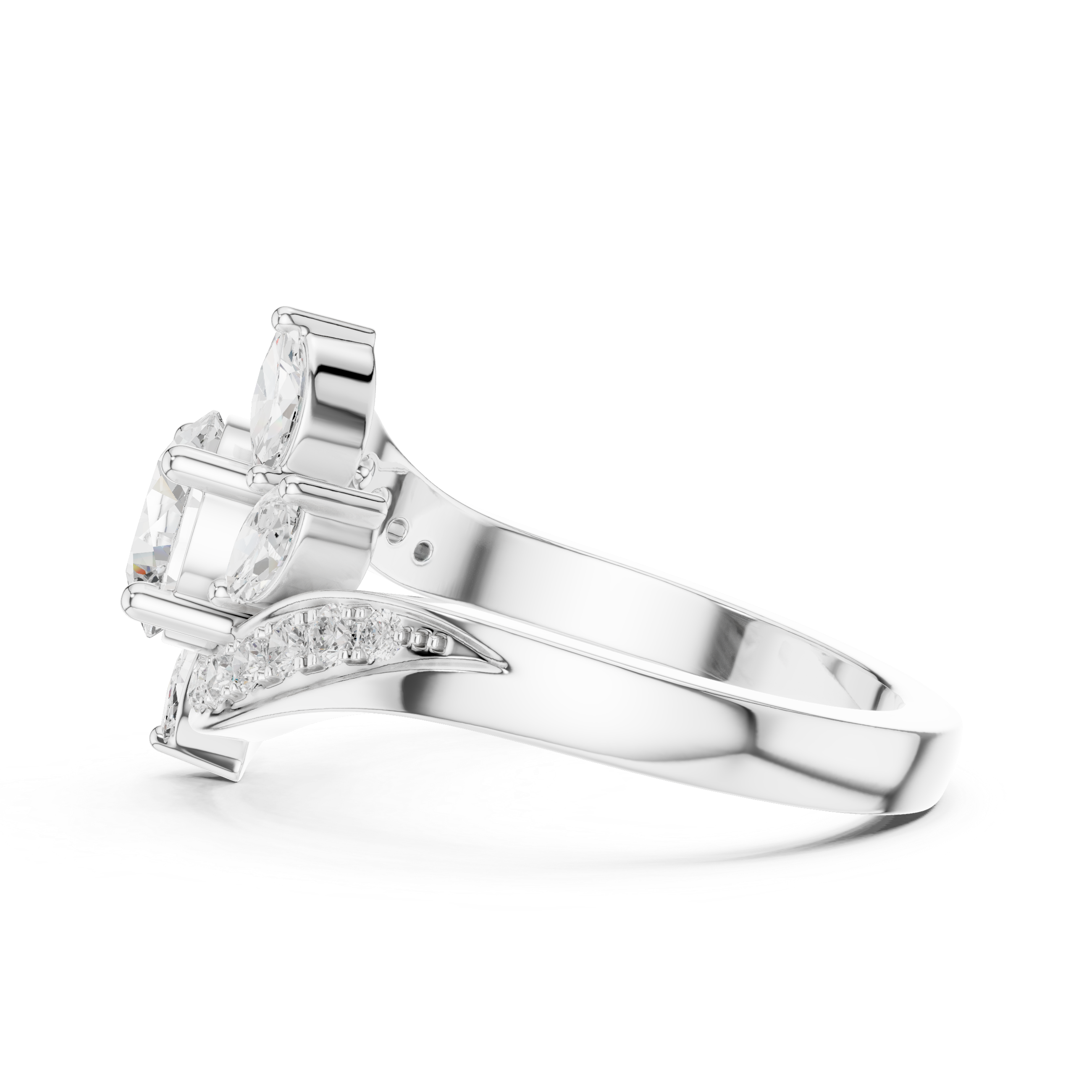 Round Diamond & Marquise Bypass Engagement Ring