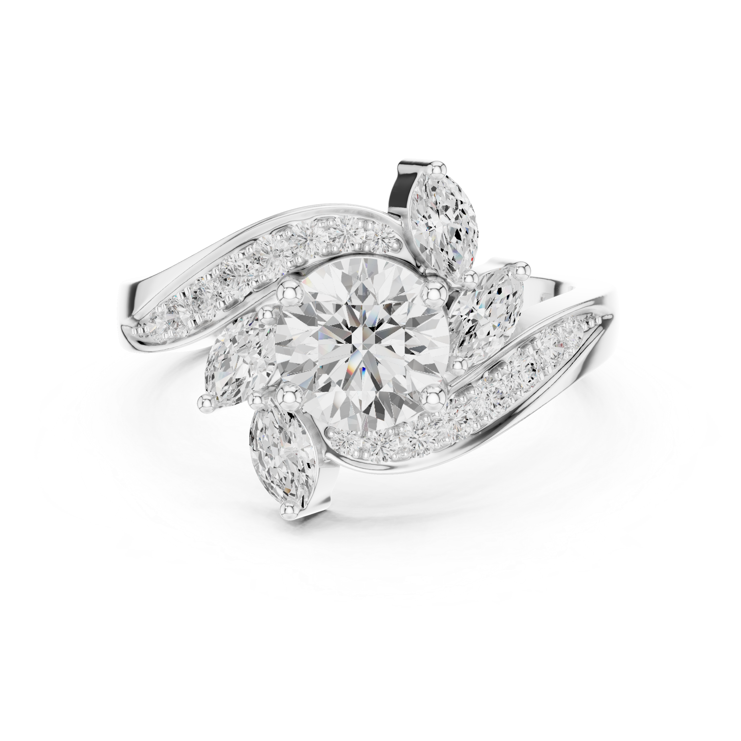 Round Diamond & Marquise Bypass Engagement Ring