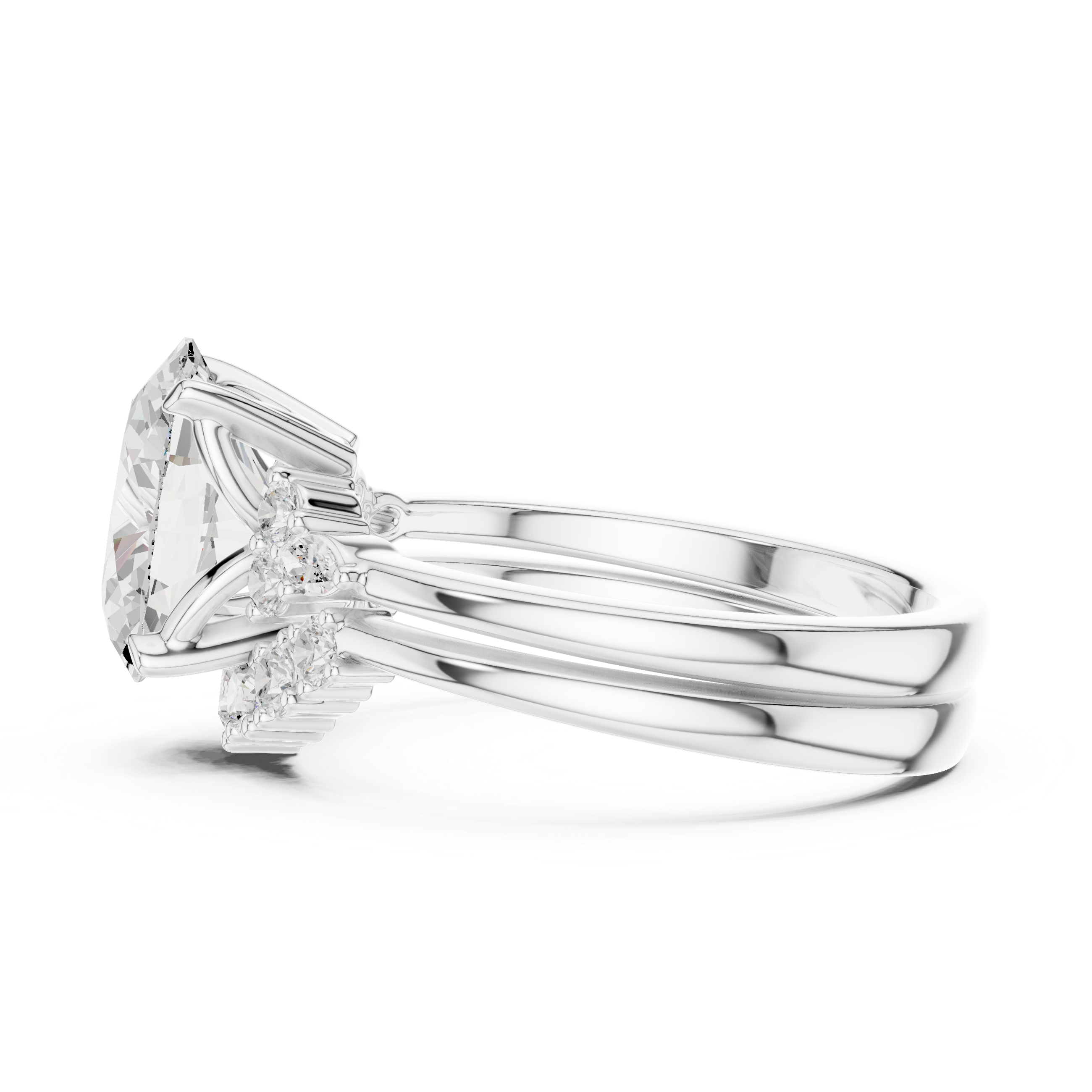 Vintage Inspired Oval Cut Halo Engagement Ring Set with Marquise and Round Accent Diamonds