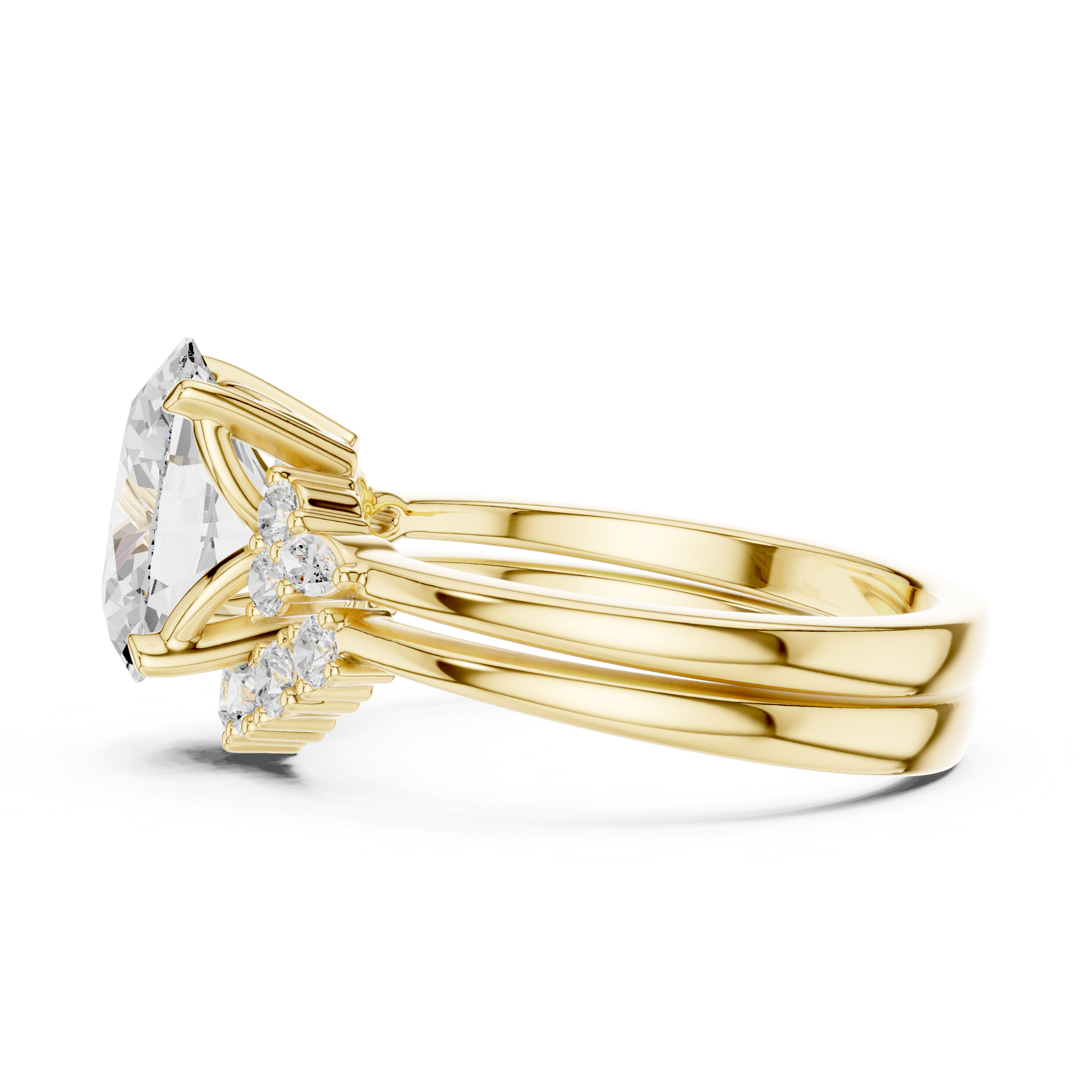 Vintage Inspired Oval Cut Halo Engagement Ring Set with Marquise and Round Accent Diamonds