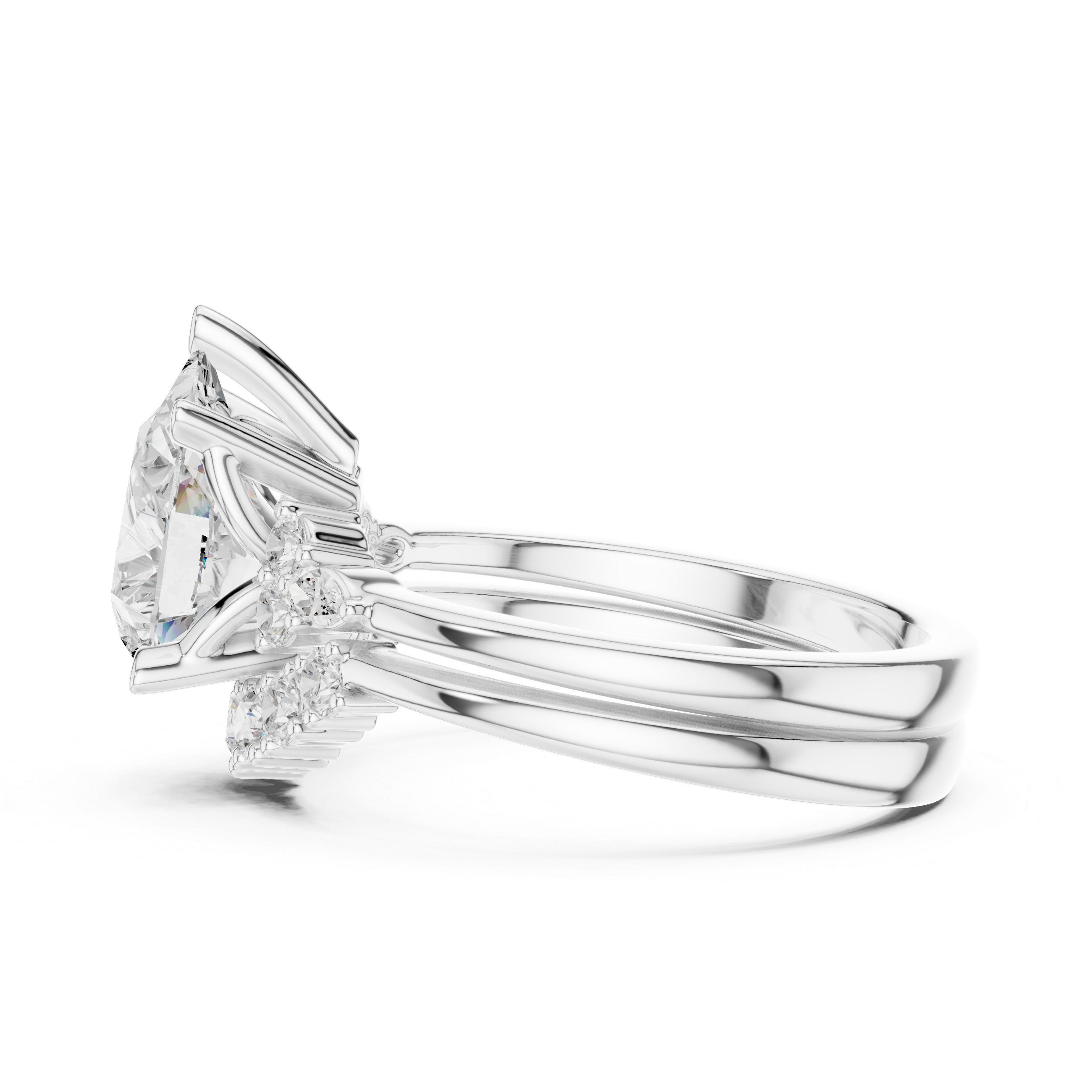 Vintage Inspired Pear Cut Halo Engagement Ring Set with Marquise and Round Accent Diamonds