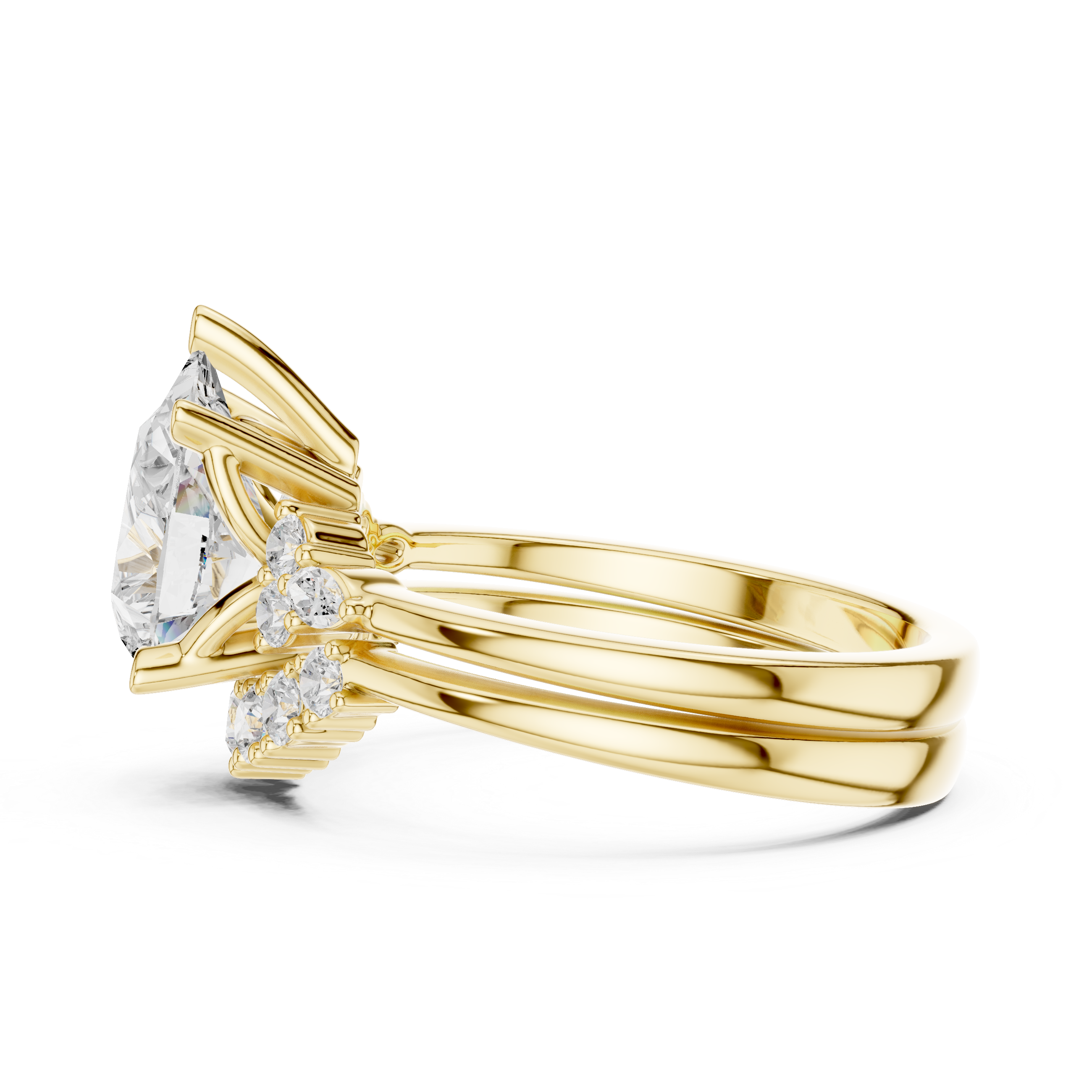 Vintage Inspired Pear Cut Halo Engagement Ring Set with Marquise and Round Accent Diamonds