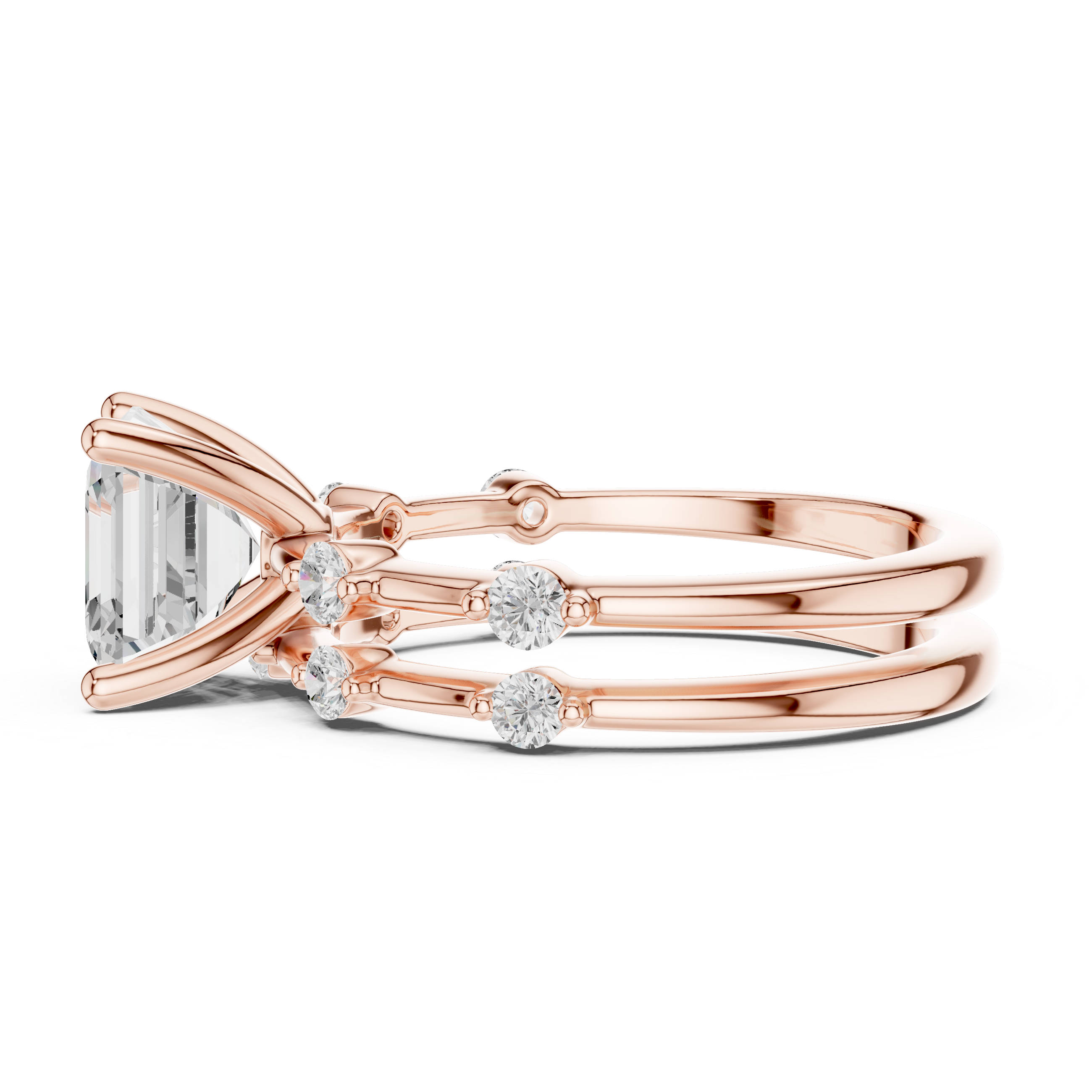 Elegant Asscher Cut Engagement Ring Set with Double Band Diamond Accents