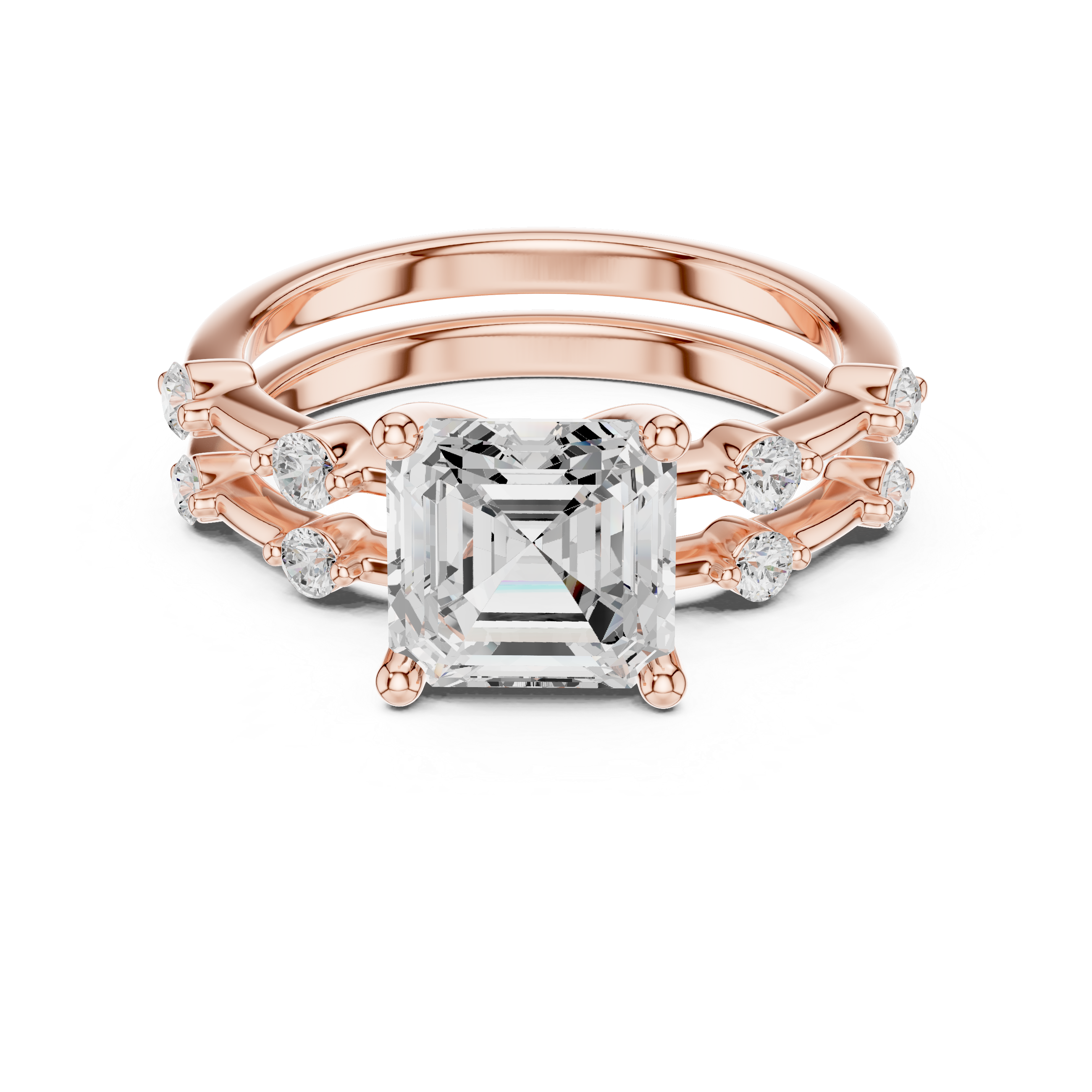 Elegant Asscher Cut Engagement Ring Set with Double Band Diamond Accents