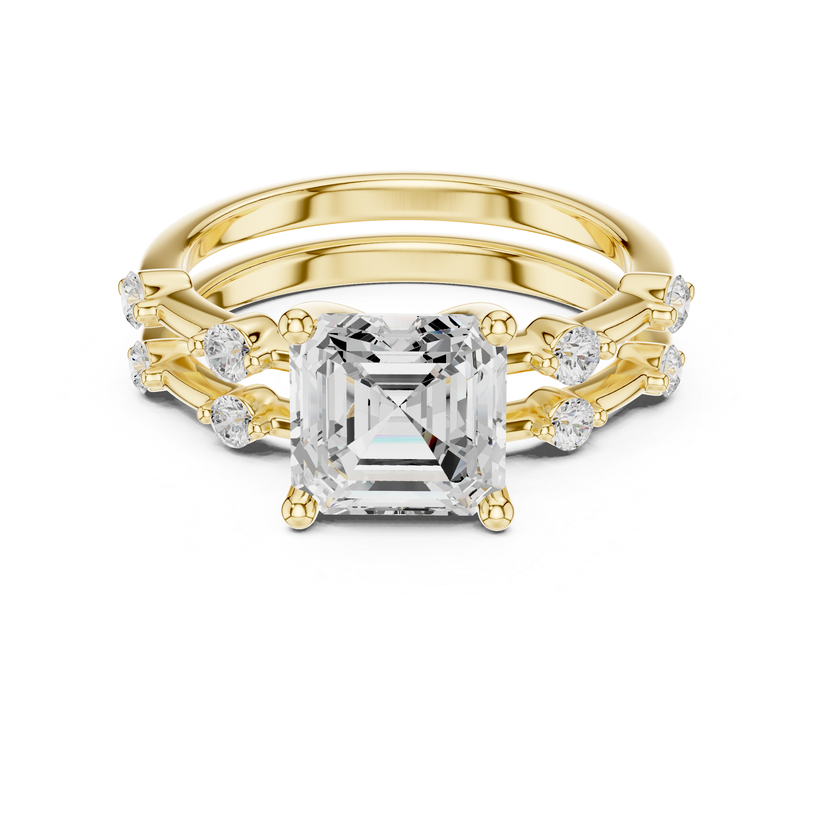 Elegant Asscher Cut Engagement Ring Set with Double Band Diamond Accents