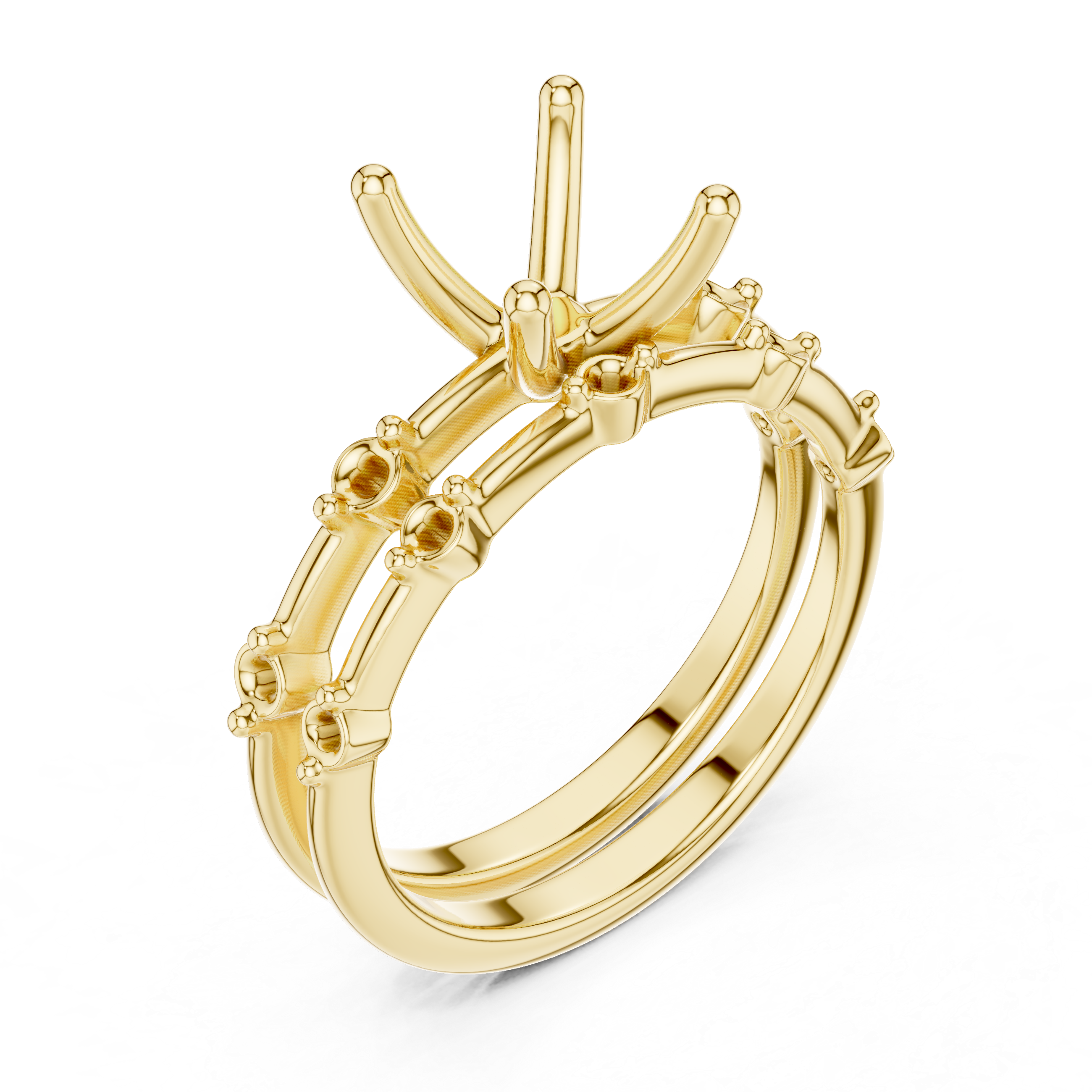 Elegant Cushion Cut Engagement Ring Set with Double Band Diamond Accents