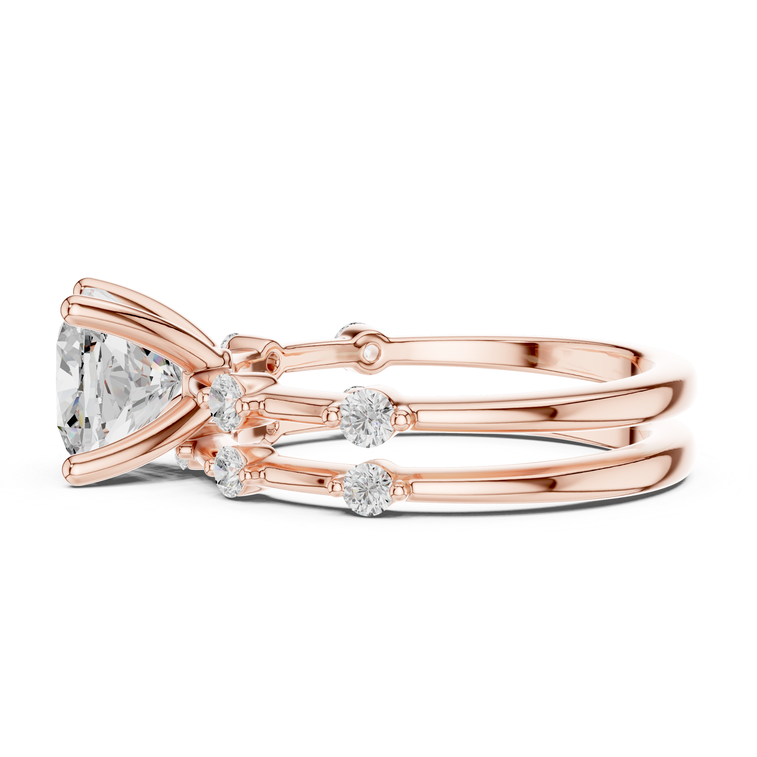 Elegant Cushion Cut Engagement Ring Set with Double Band Diamond Accents