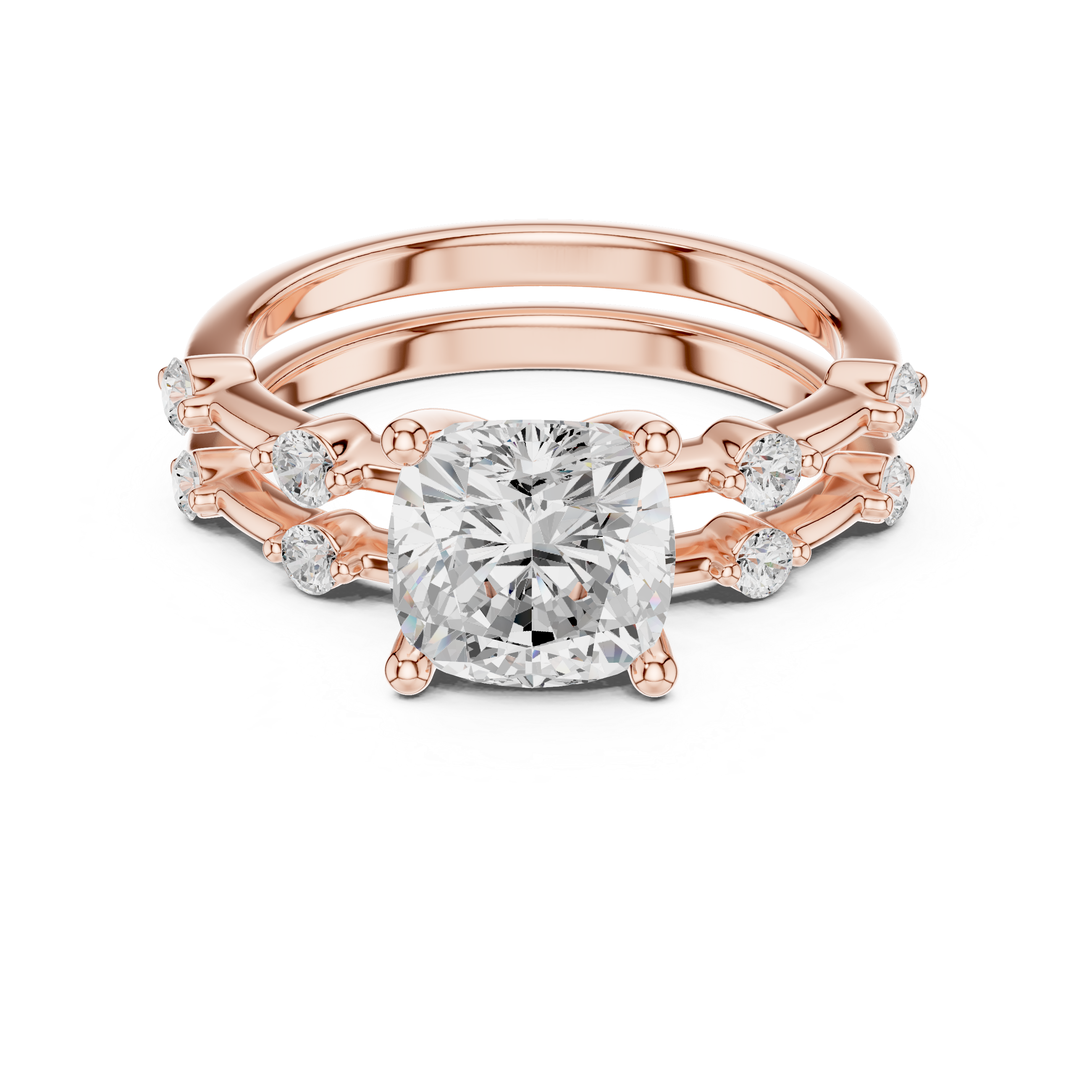 Elegant Cushion Cut Engagement Ring Set with Double Band Diamond Accents
