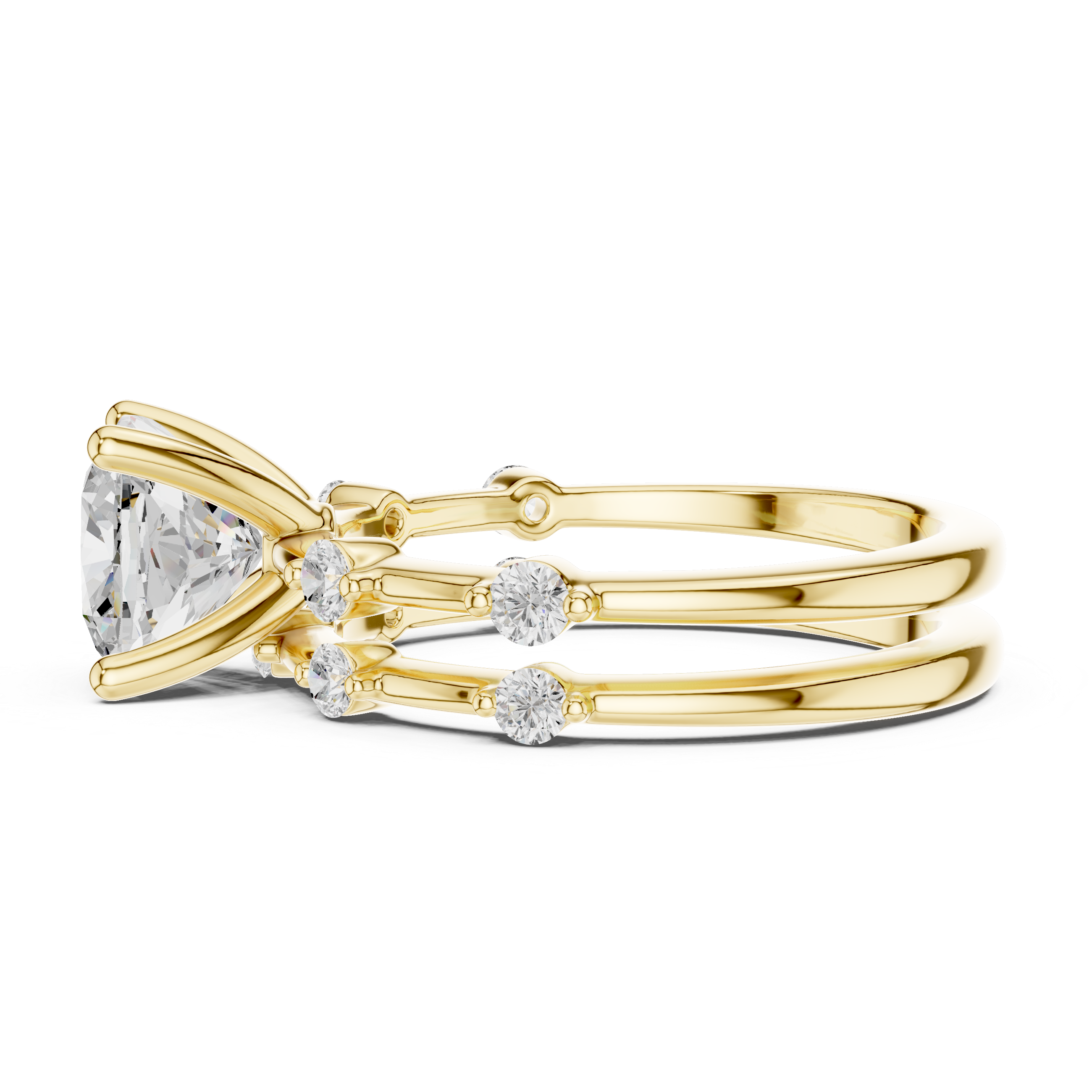 Elegant Cushion Cut Engagement Ring Set with Double Band Diamond Accents