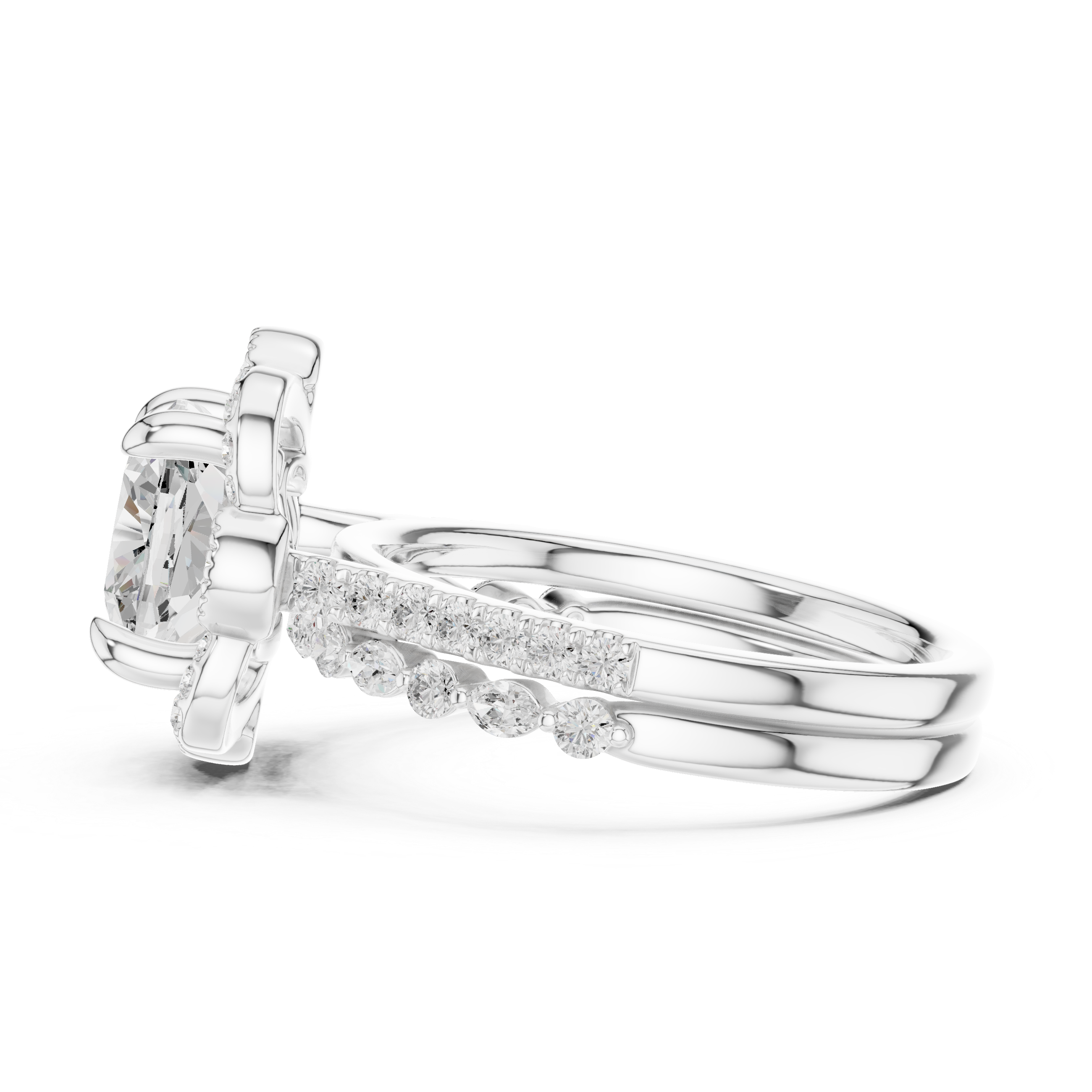 Vintage Floral Halo Cushion Cut Engagement Ring with Split Diamond Band