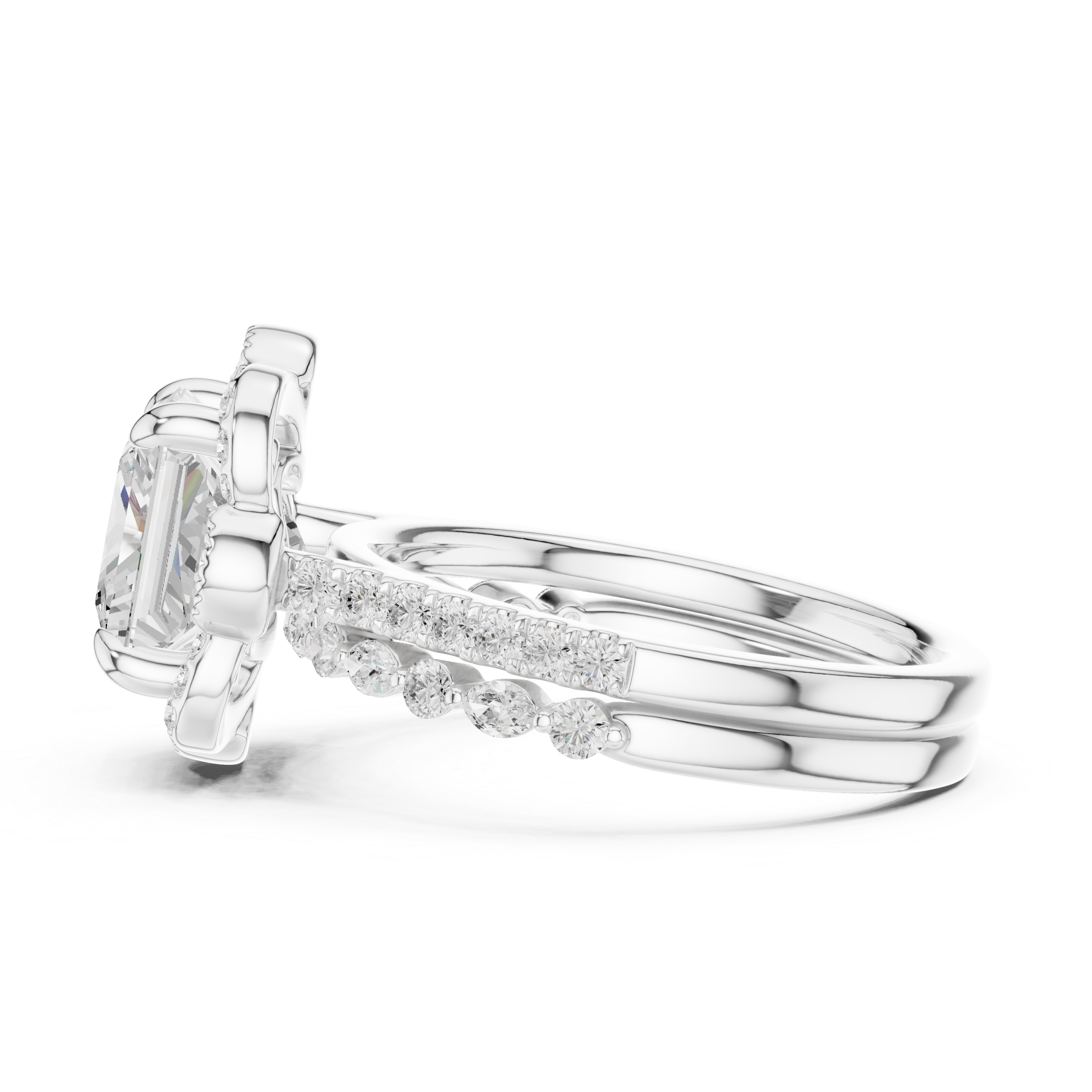Vintage Floral Halo Princess Cut Engagement Ring with Split Diamond Band