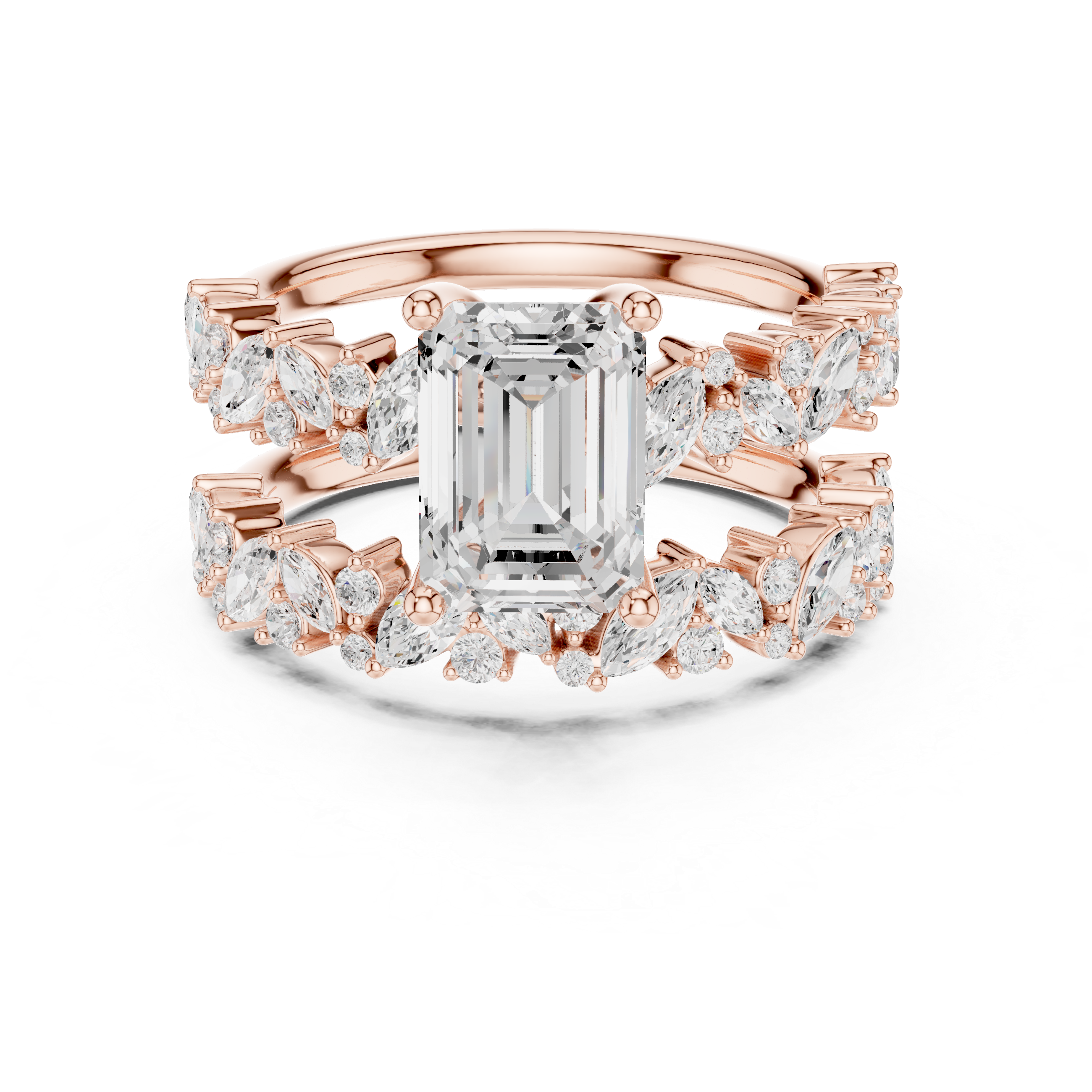 Emerald Cut Bridal Ring Set with Marquise Diamond Bands