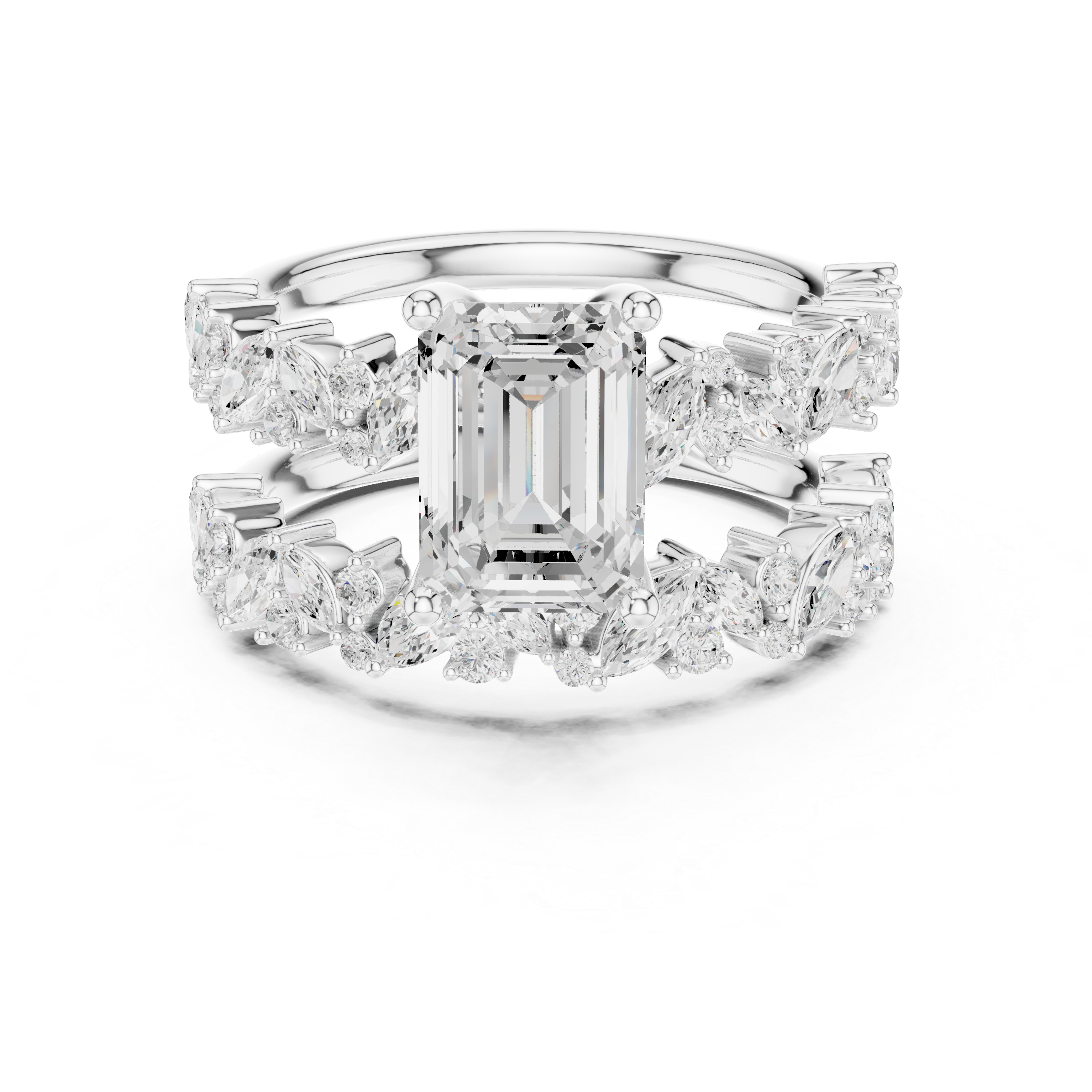 Emerald Cut Bridal Ring Set with Marquise Diamond Bands