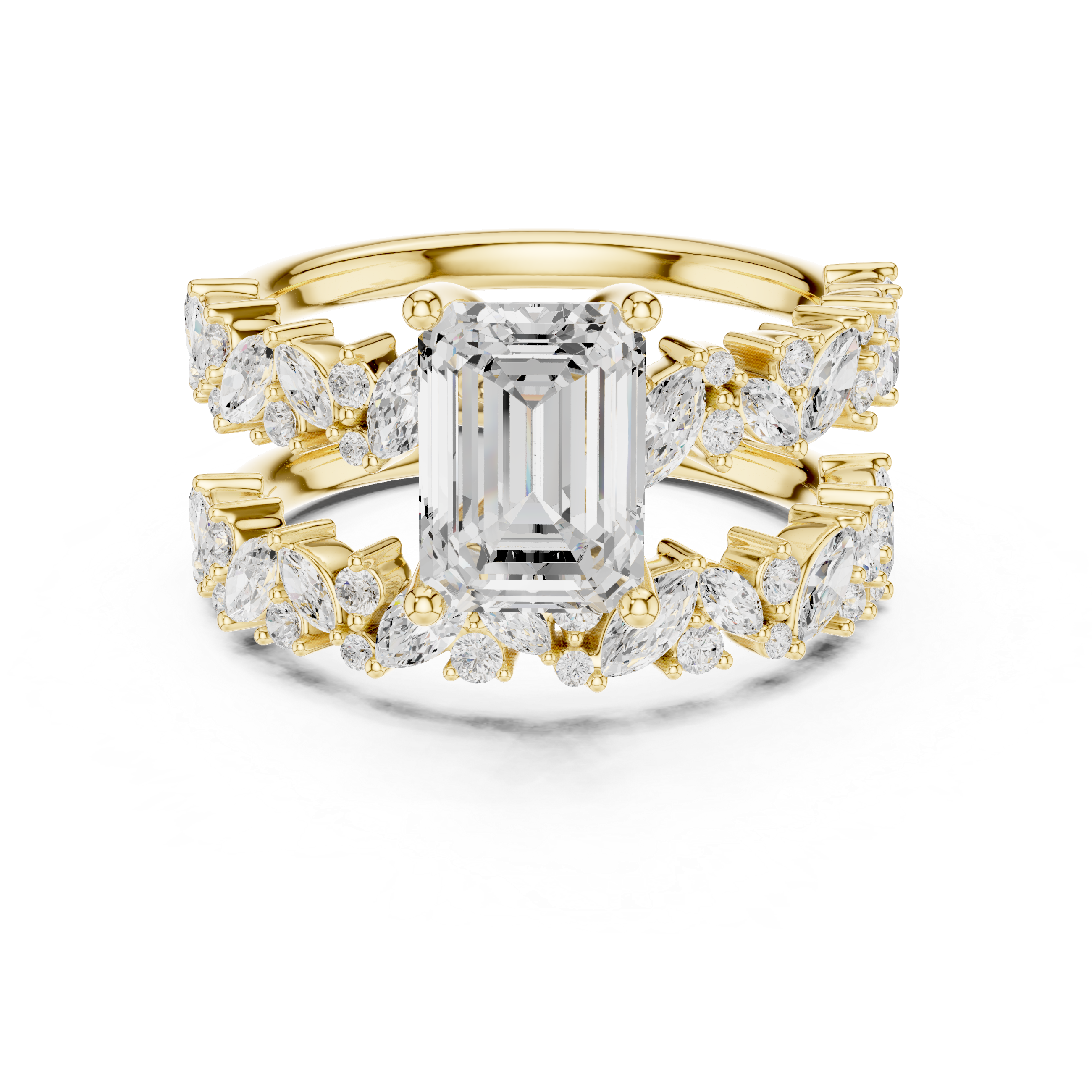 Emerald Cut Bridal Ring Set with Marquise Diamond Bands