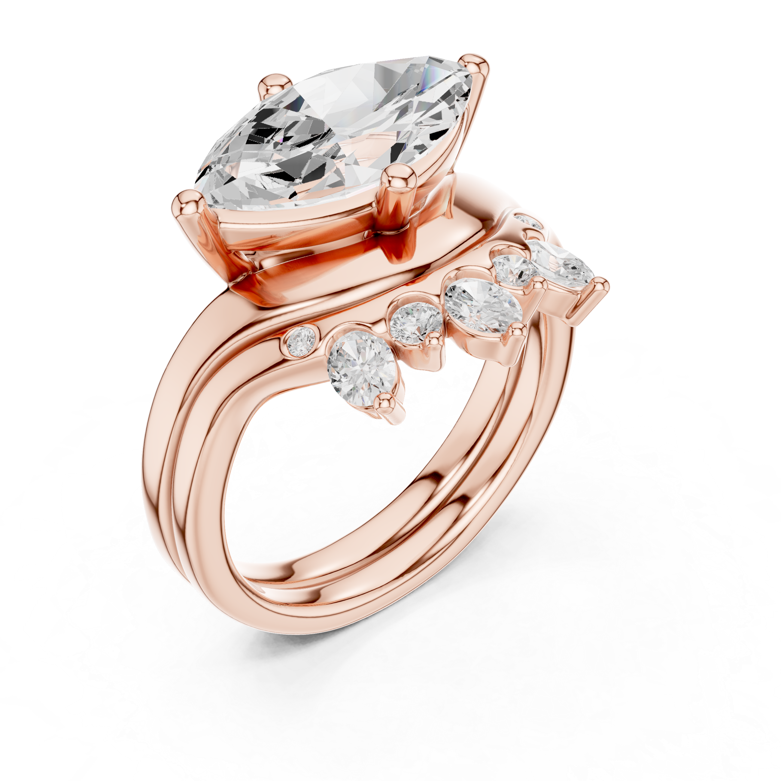 Marquise Bridal Ring Set with Diamond Crown Band