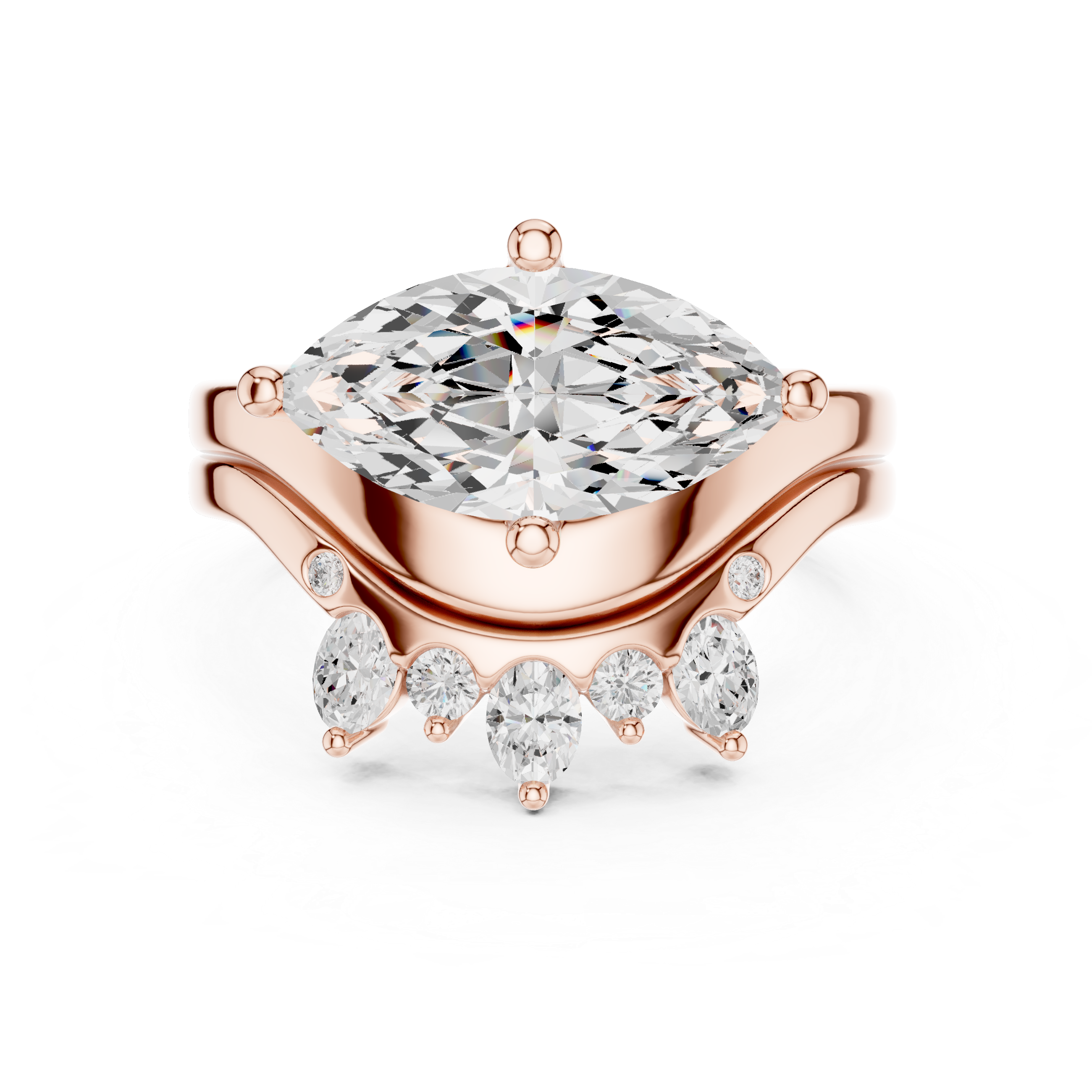 Marquise Bridal Ring Set with Diamond Crown Band