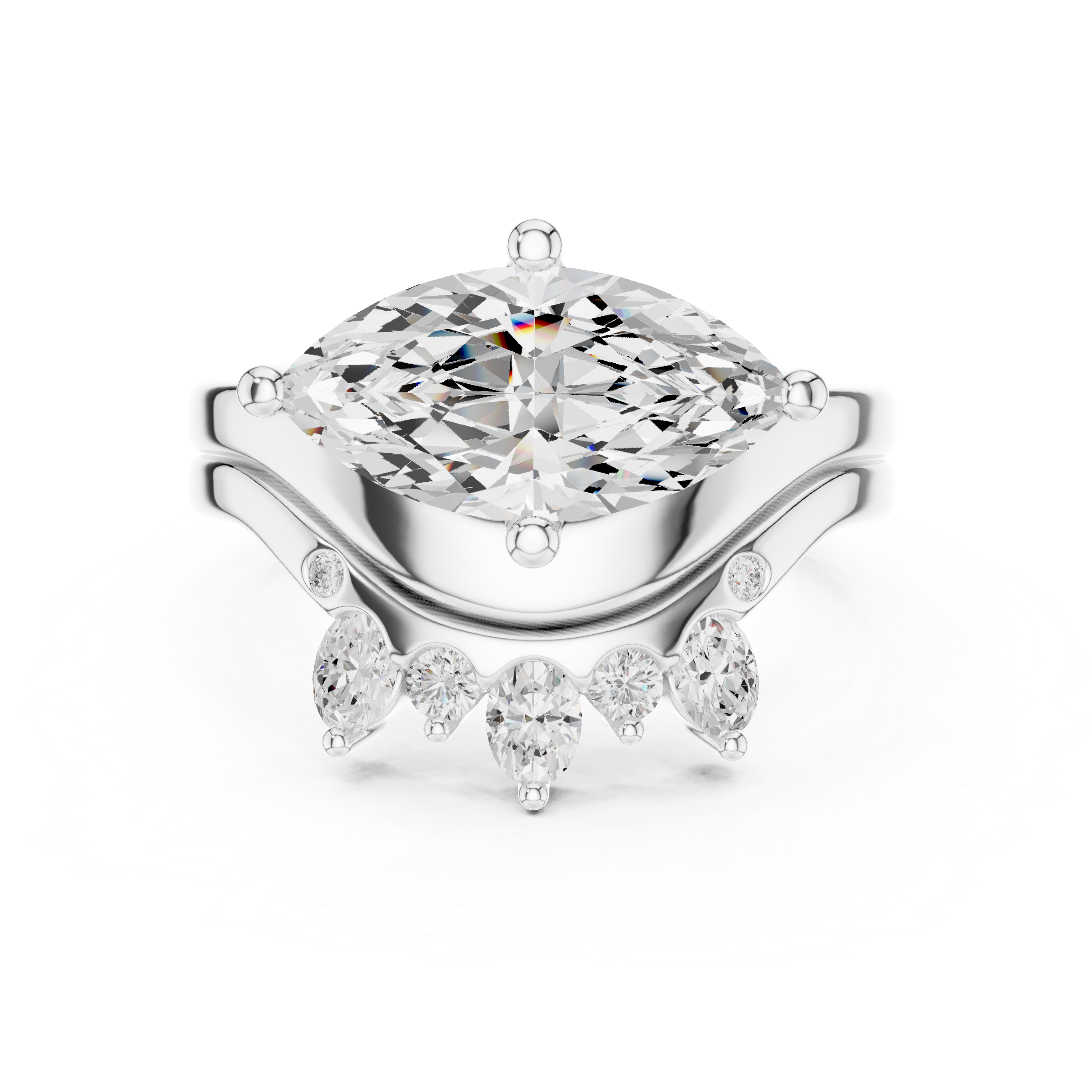 Marquise Bridal Ring Set with Diamond Crown Band