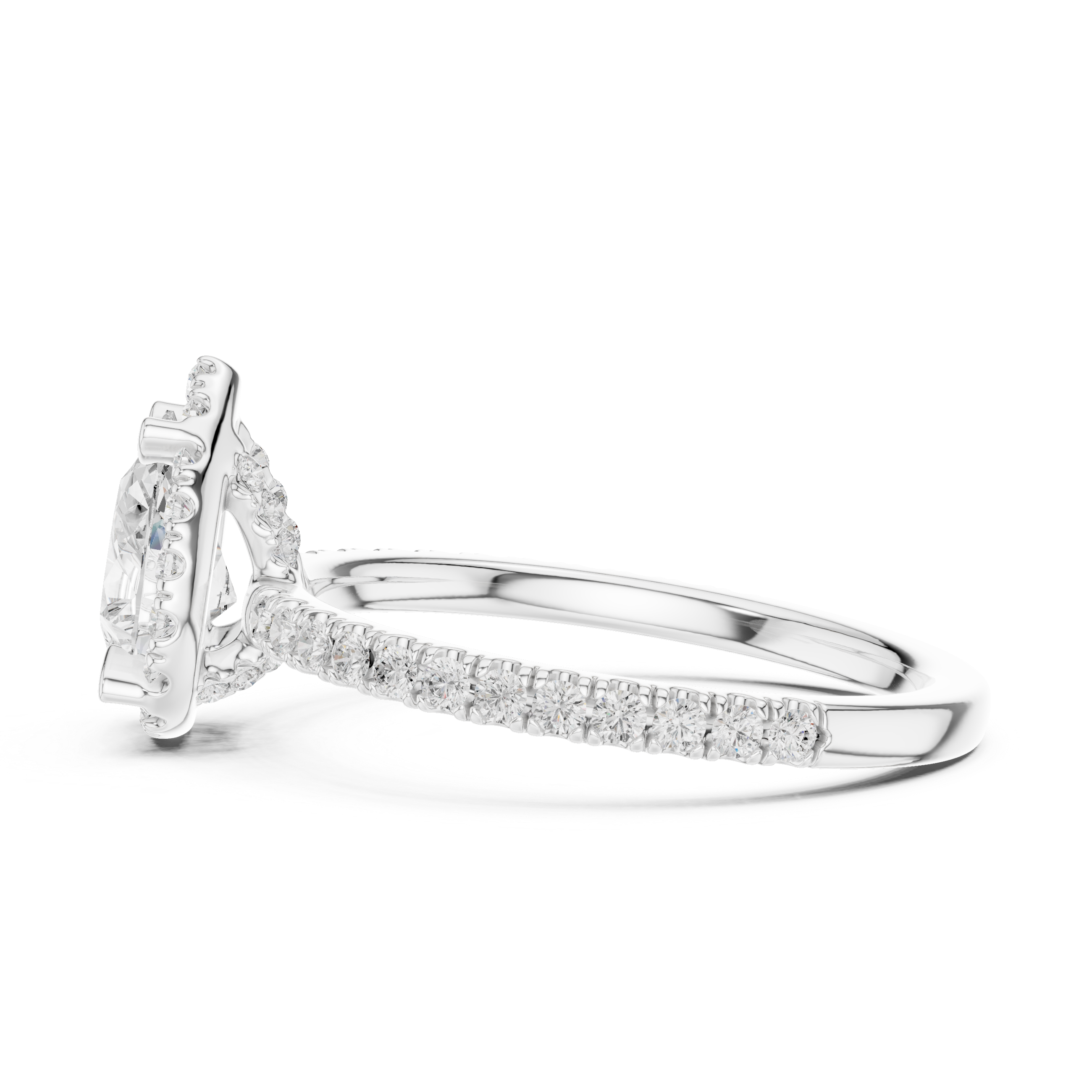 Pear Halo Engagement Ring with Pavé Diamond Band